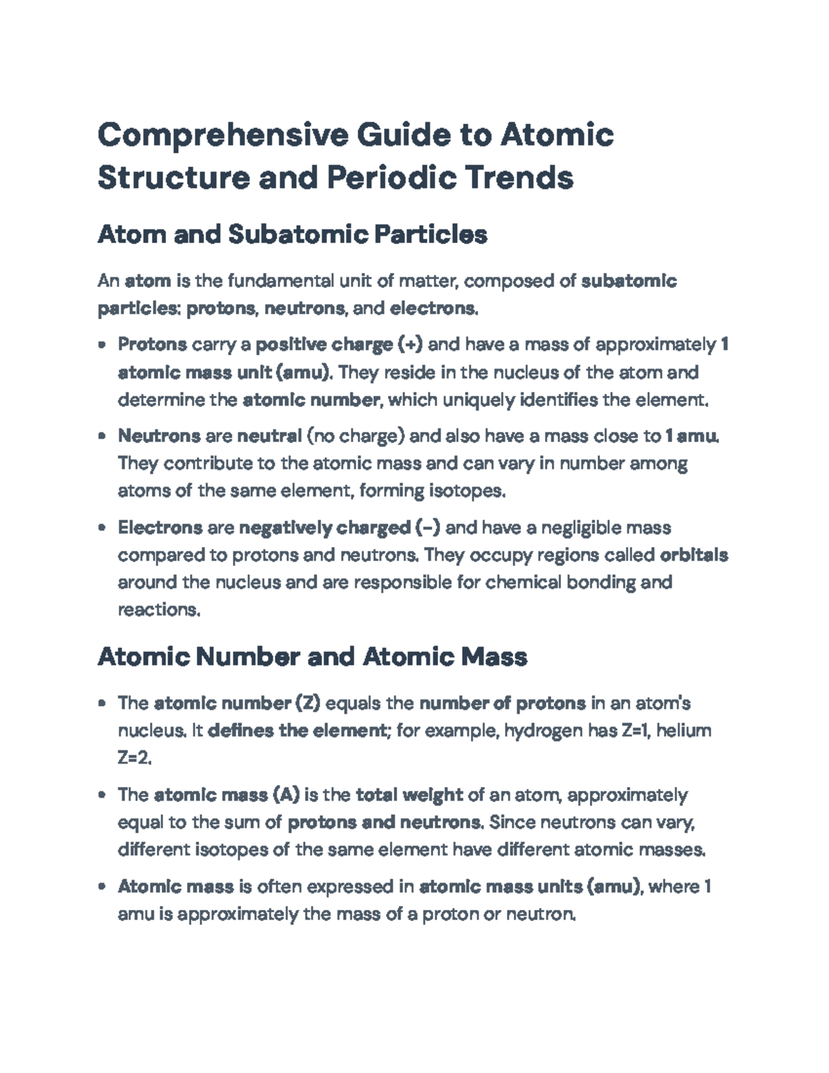 Comprehensive Guide to Atomic Structure & Periodic Trends (CHEM 101 ...