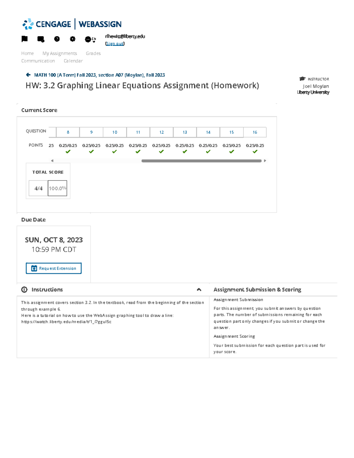 Graphing Linear Equations - HW 3.2 for MATH 100 (A Term) Fall 2023 ...