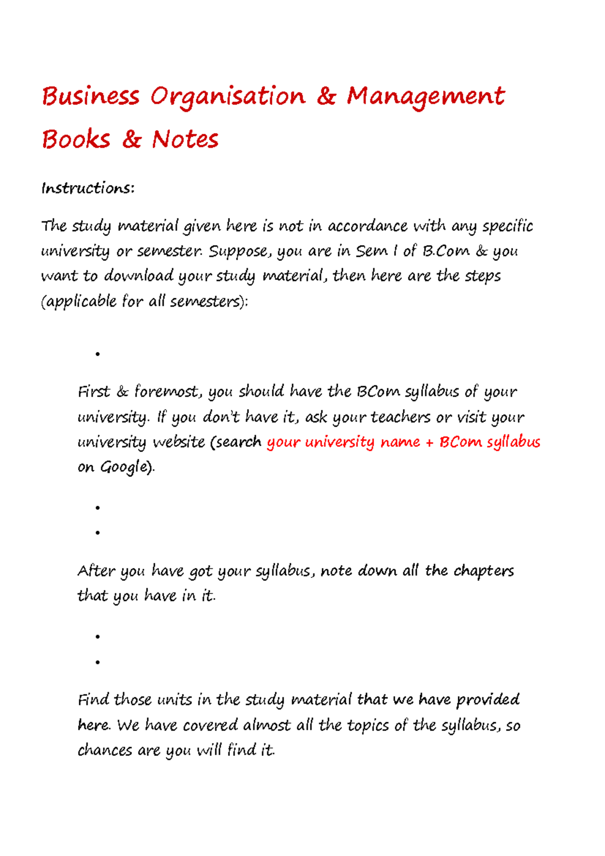 B.Com Sem I: Study Material for Business Organisation & Management ...