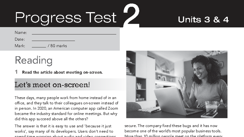 Ncu A2 Progress Test 2: Reading & Vocabulary Exam Tasks - Studocu