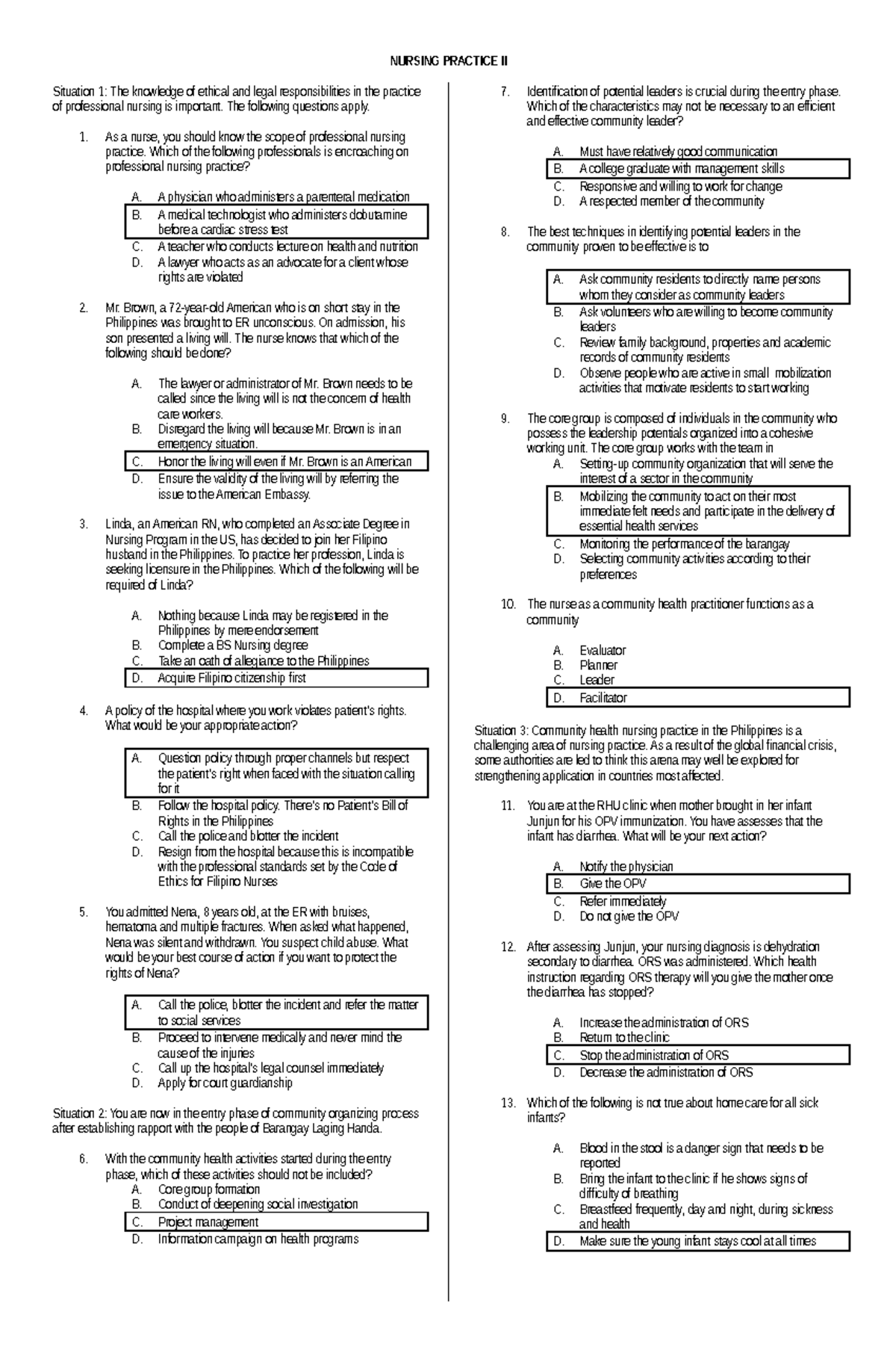 Nursing Practice II: Sample Questions for PNL 204 Exam Preparation ...