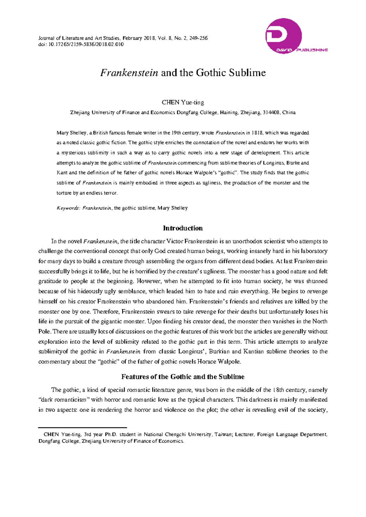 Gothic Sublime Analysis in _Frankenstein_: A Study on Horror & Emotion ...