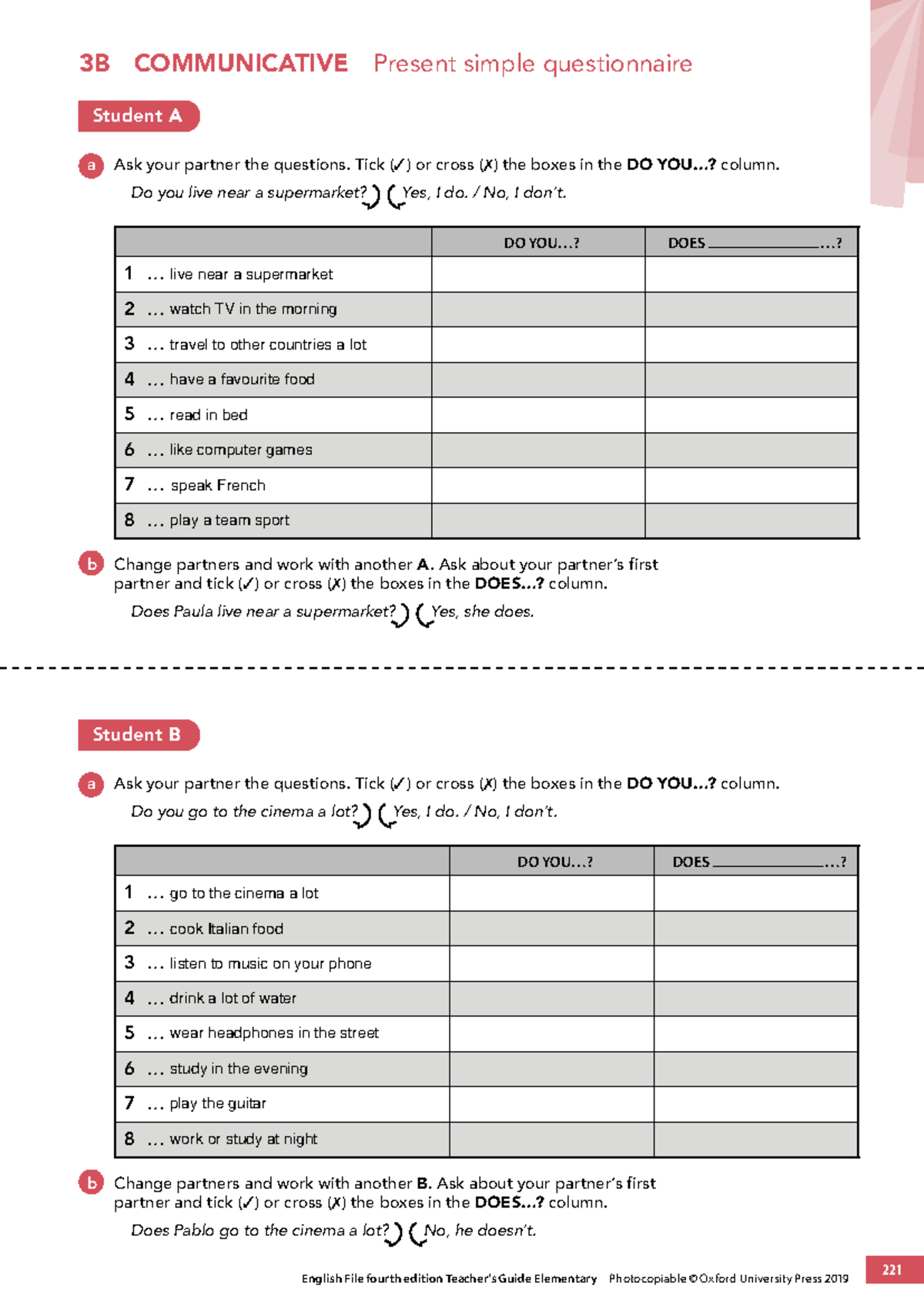 3B COMMUNICATIVE: Present Simple Questionnaire for English File 4e ...