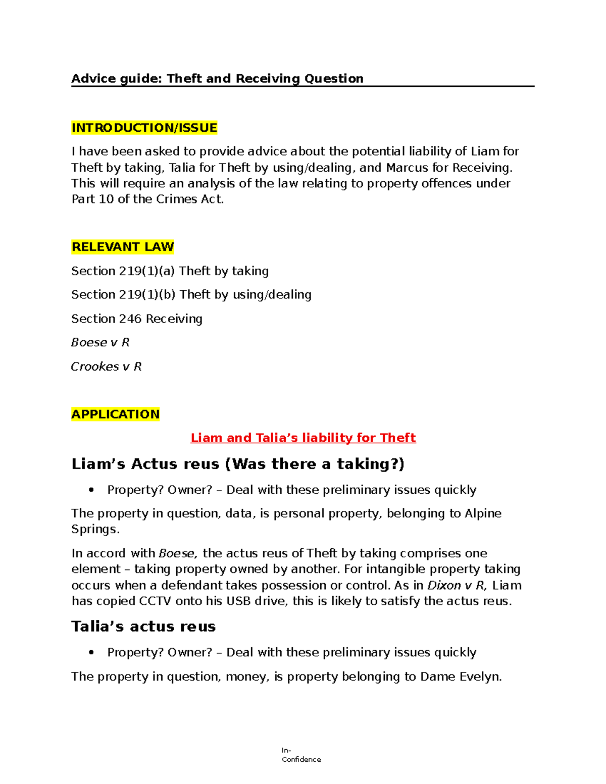 Revision Answers: Theft and Receiving Liability Analysis - Studocu