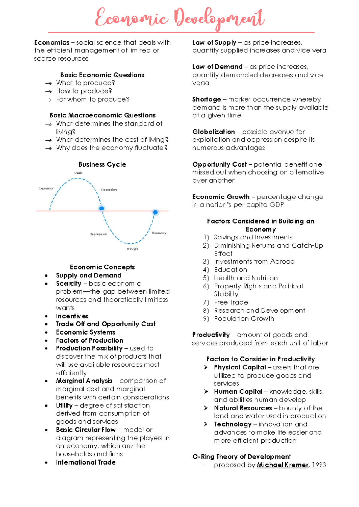 Econ Dev-Midterms: Key Concepts in Economic Management and Growth - Studocu