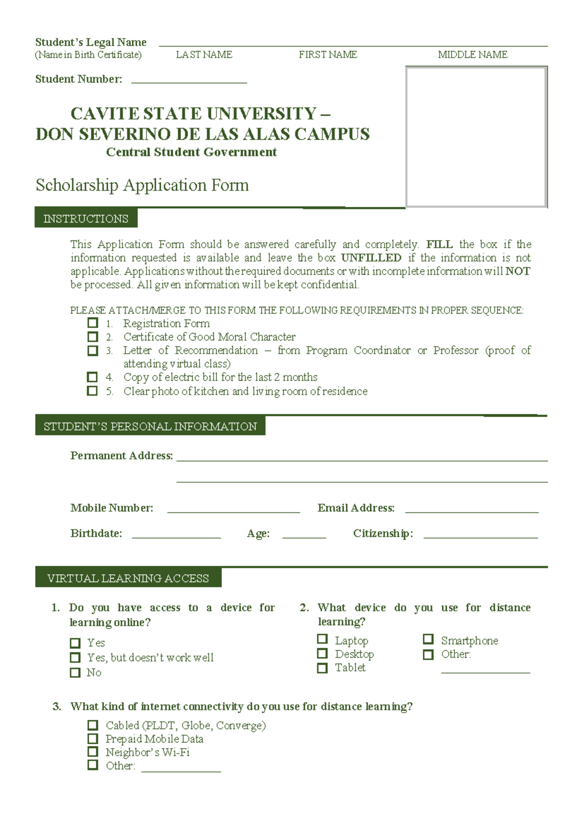 CSG Scholarship FORM Fillable - Student’s Legal Name (Name in Birth ...