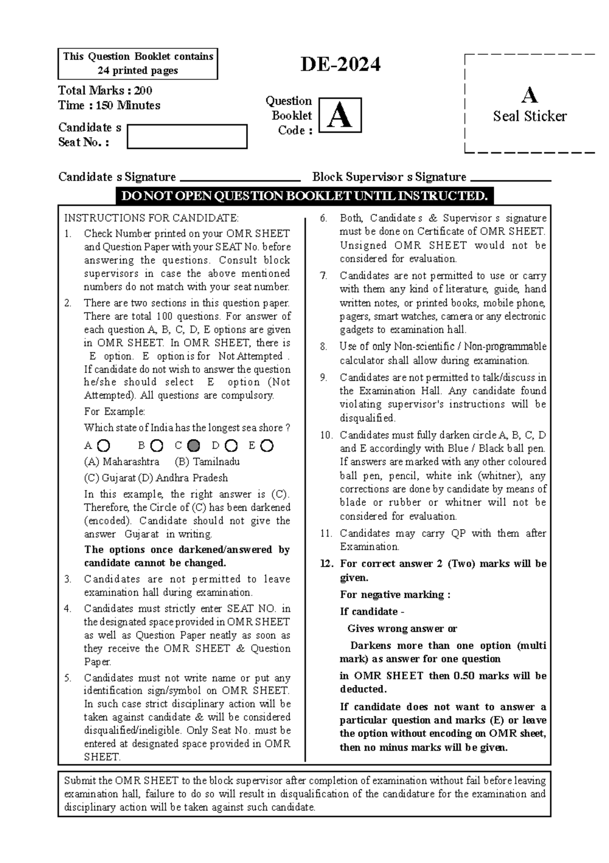 Question booklet for exam 2025031315-1: Instructions and guidelines ...