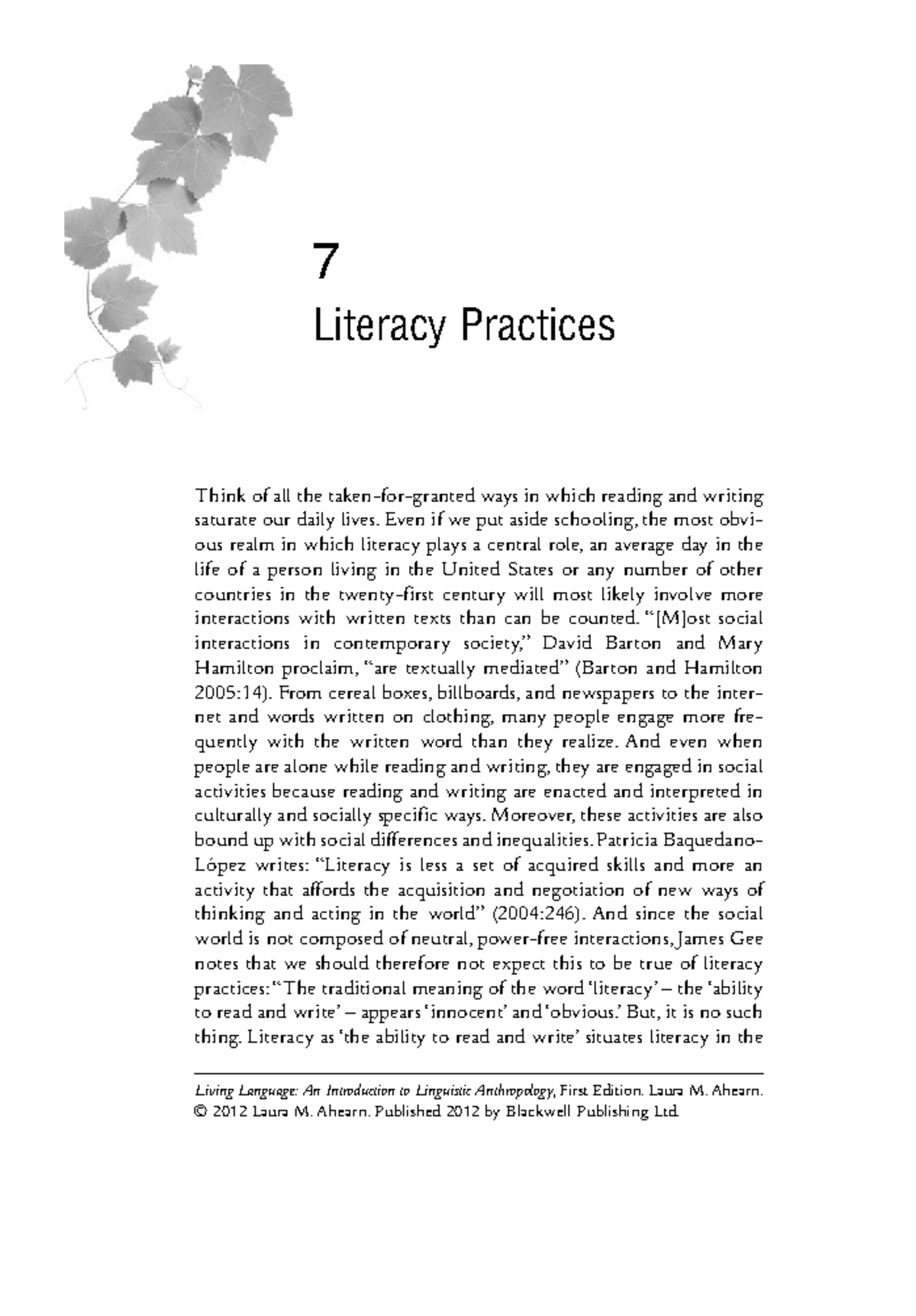 Literacy Practices in Linguistic Anthropology (ANTH 101) - 7 Literacy ...