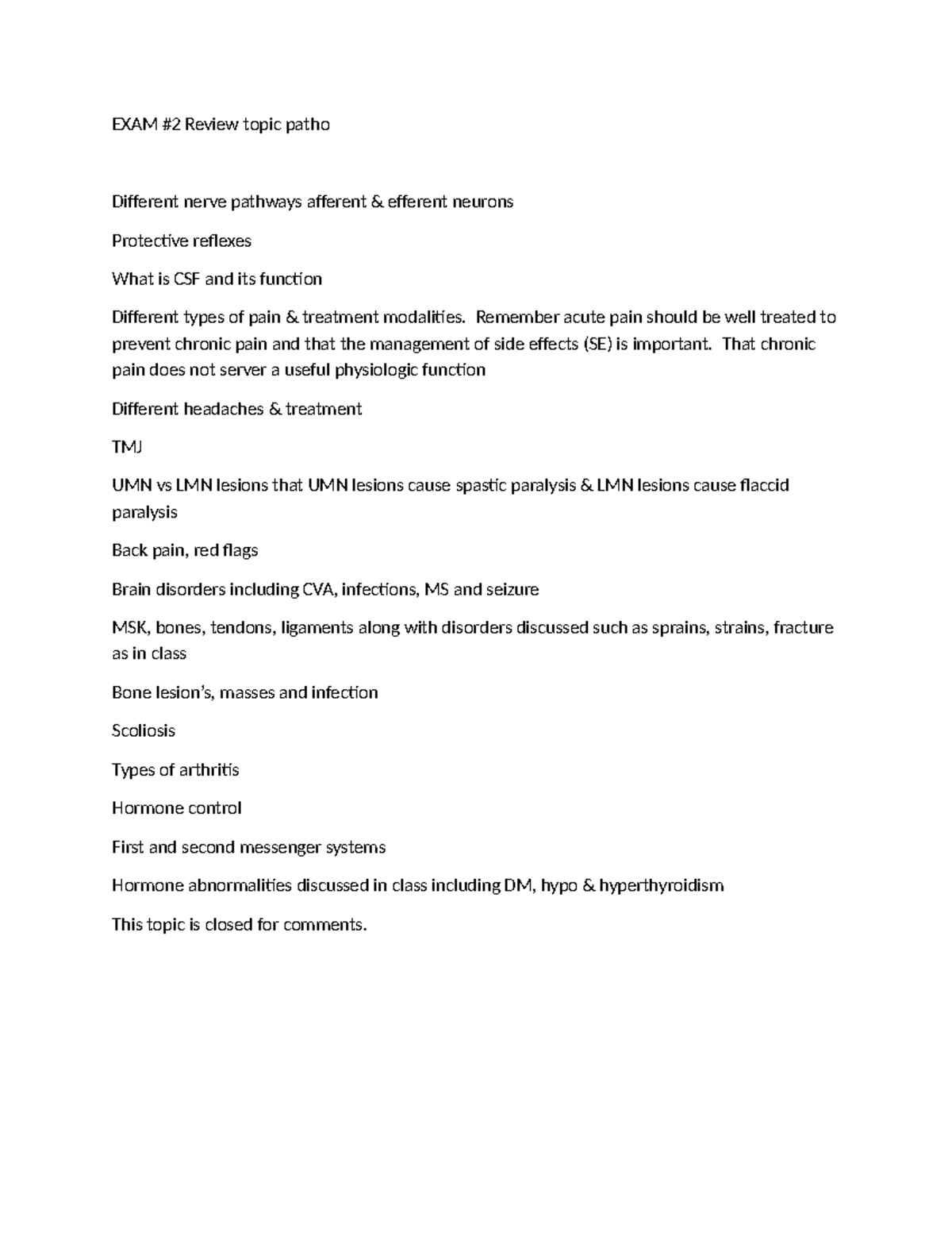 EXAM-2 Study Guide: Pathophysiology & Pain Management Insights - Studocu