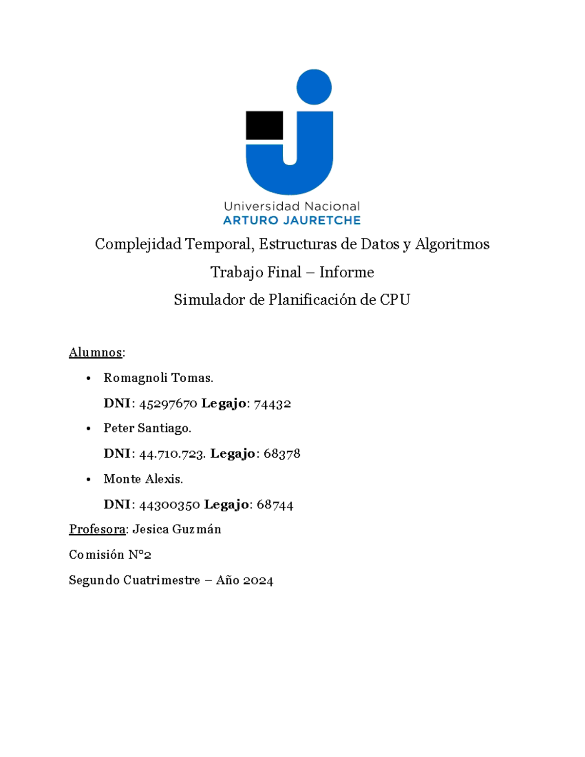 Informe - Trabajo Final: Simulador CPU - Romagnoli, Peter, Monte (2024 ...