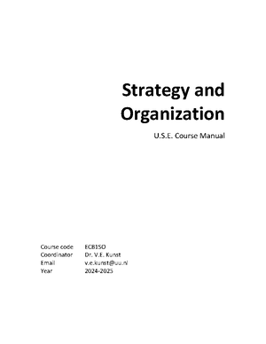 Strategy and Organisation - ECB1SO - UU - Studeersnel