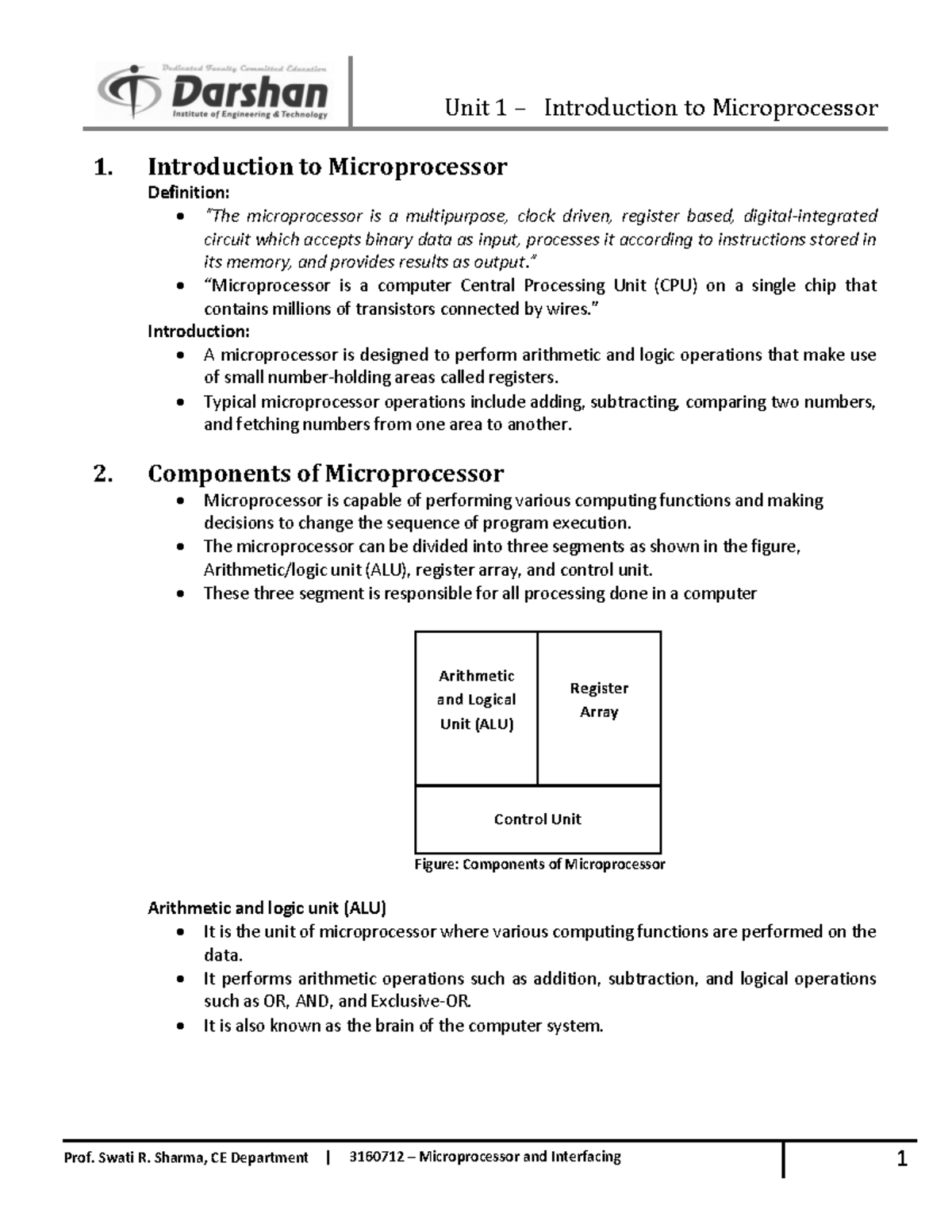 3160712 Microprocessor and Interfacing: Unit 1 Overview of ...