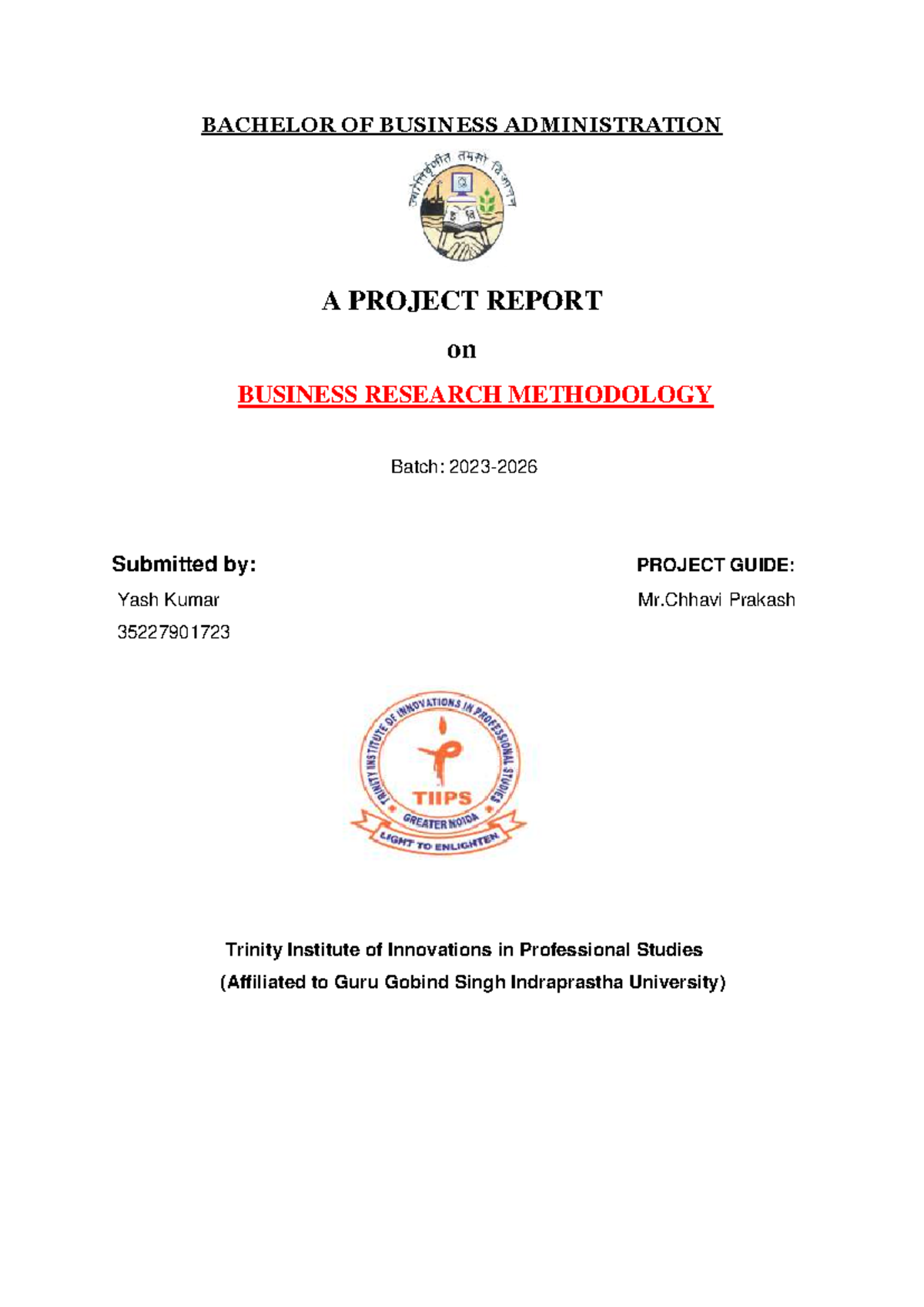 BBA 3rd Sem Project Report on Business Research Methodology - Studocu