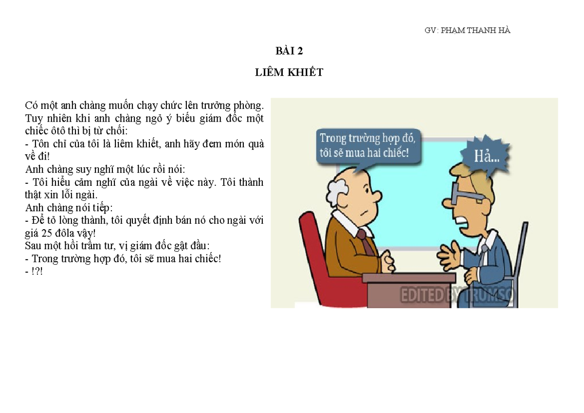 GV: BÀI 2 LIÊM KHIẾT - Câu Chuyện Về Đạo Đức Trong Công Việc - Studocu
