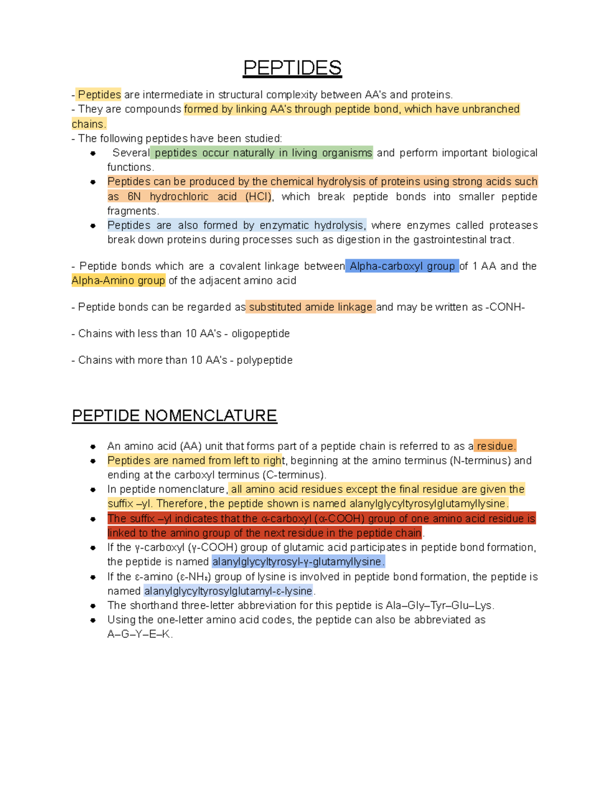 PEPTIDES: Comprehensive Study Notes on Structure and Analysis - Studocu