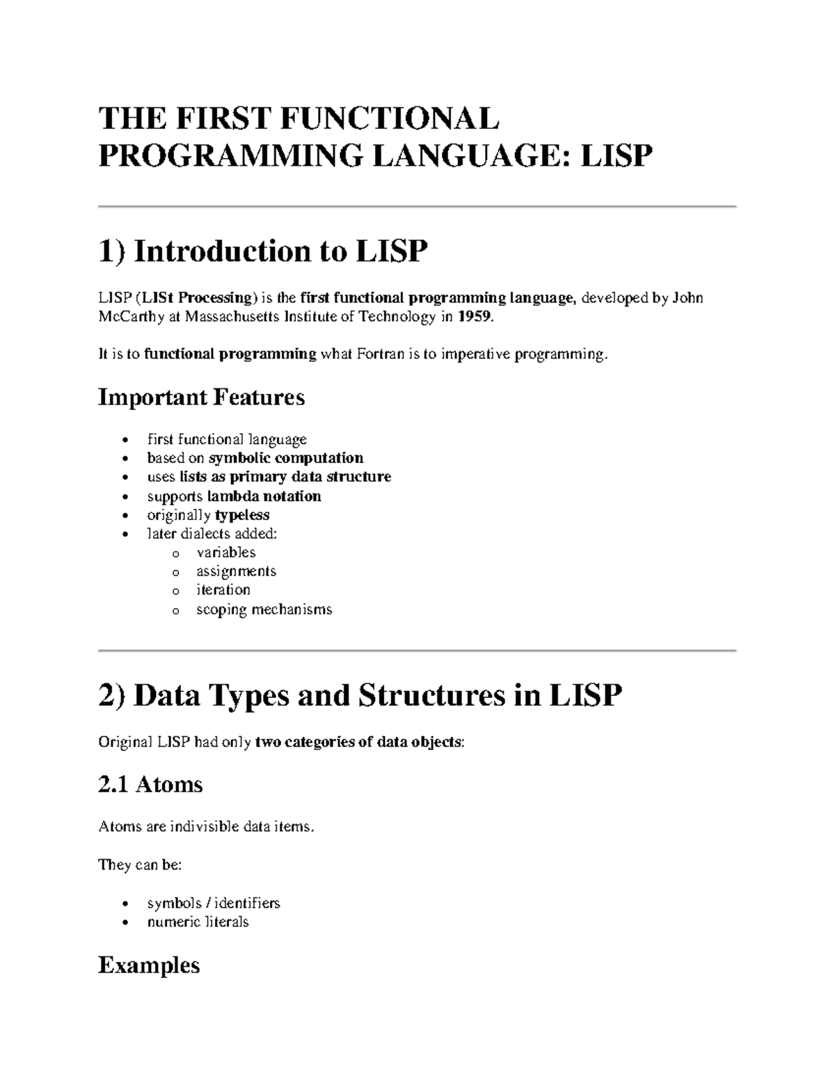 LISP: The First Functional Programming Language Overview and Features ...