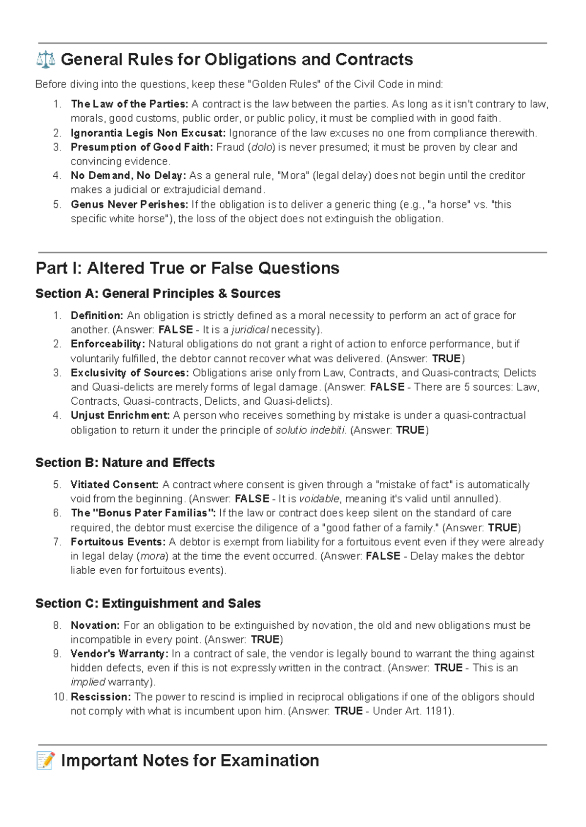 Oblicon Quiz: General Rules for Obligations and Contracts - Studocu