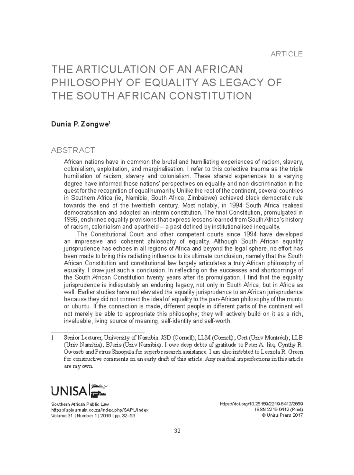 The articulation of an African philosophy of equality in South African ...