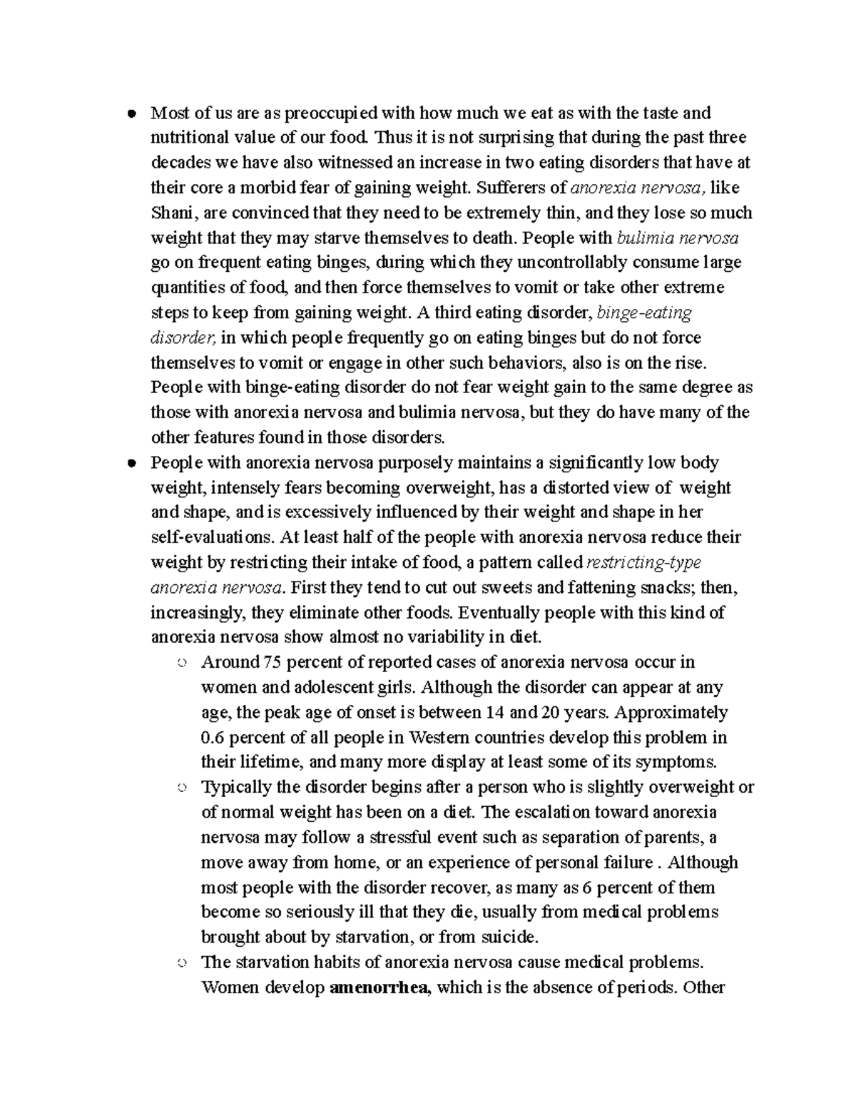 AB PSY CH 9 - Chapter 9 Summary on Eating Disorders - Studocu
