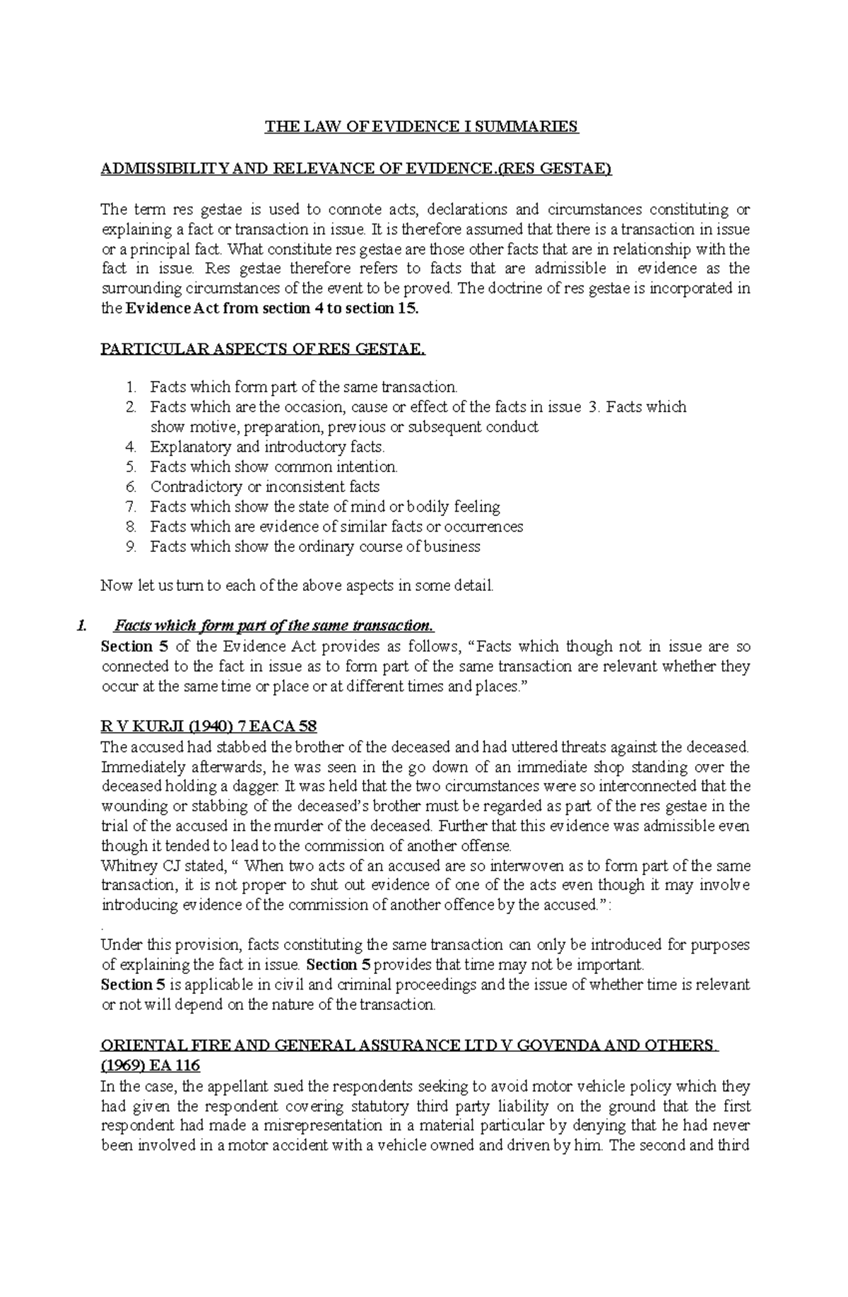 KIU LE101: Revised Lecture Notes on the Law of Evidence I - Studocu