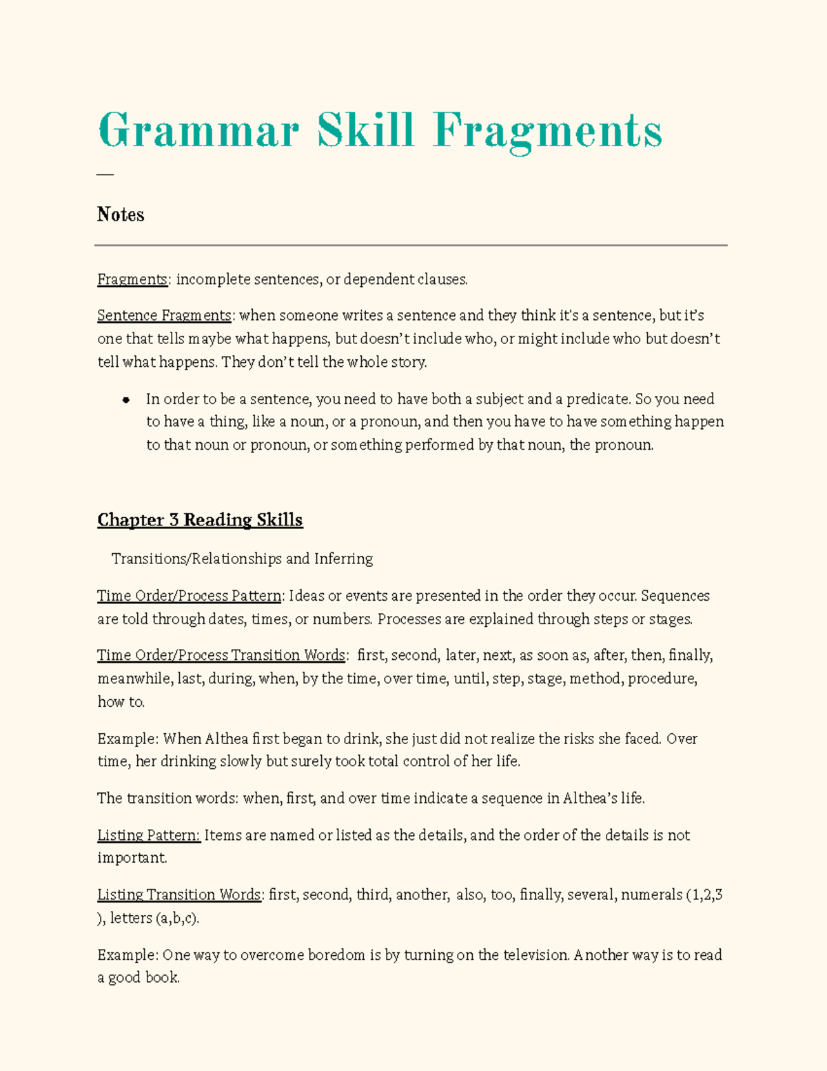 Chapter 3 Reading Skills: Understanding Sentence Fragments and Patterns ...