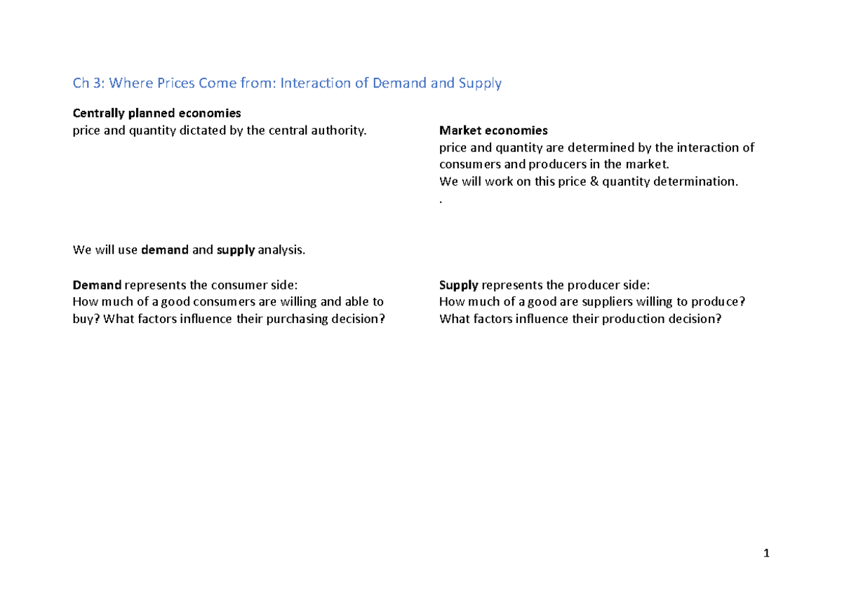 Ch 3: Demand and Supply Interaction in Market Economies - Studocu