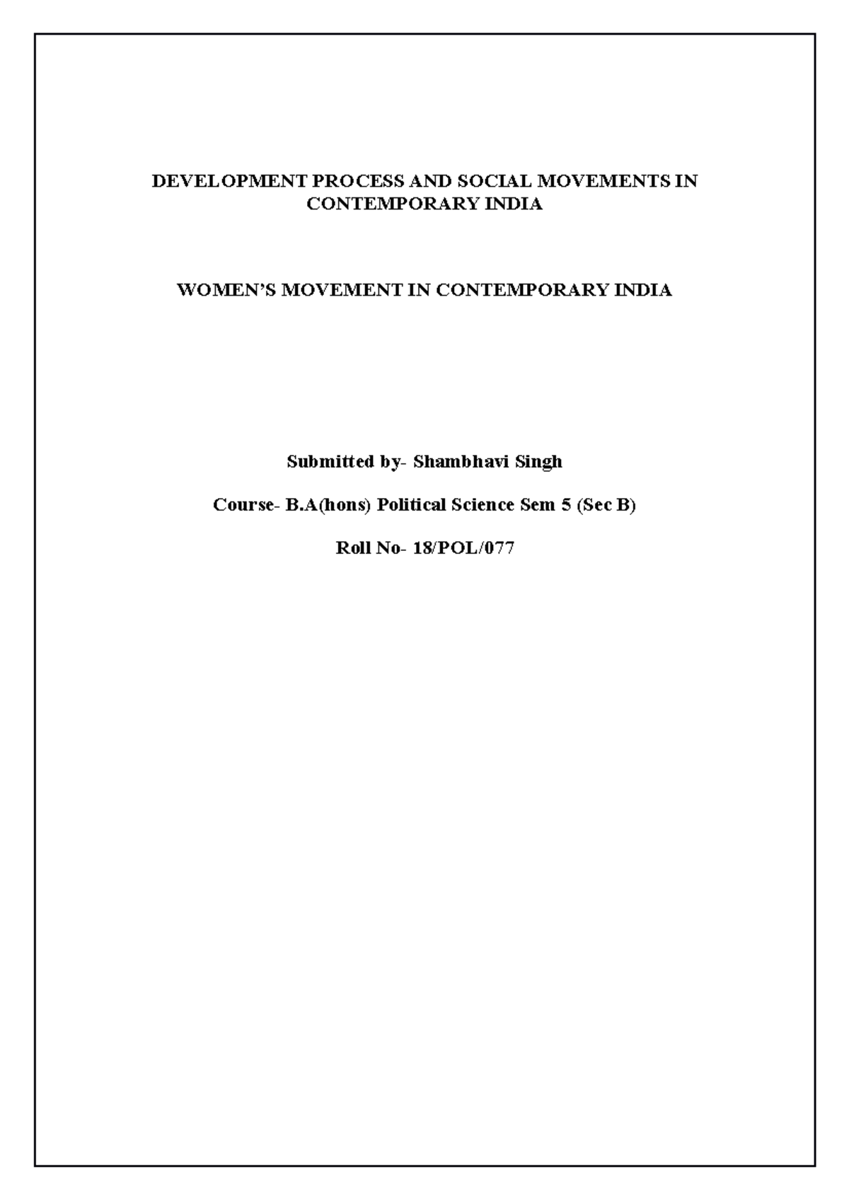 Women's Movement - DEVELOPMENT PROCESS AND SOCIAL MOVEMENTS IN ...