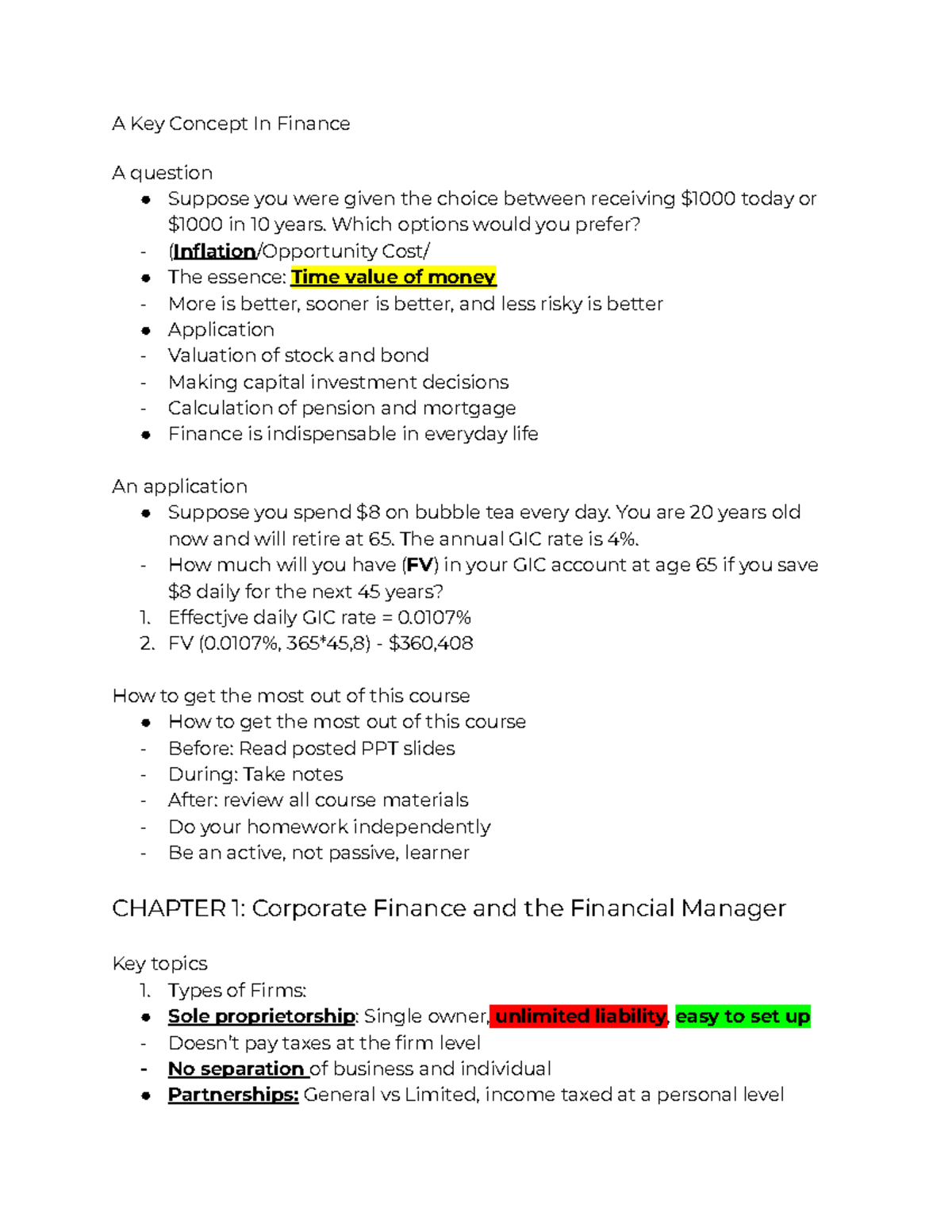 FIN 300 LEC 1 - idk - A Key Concept In Finance A question Suppose you ...
