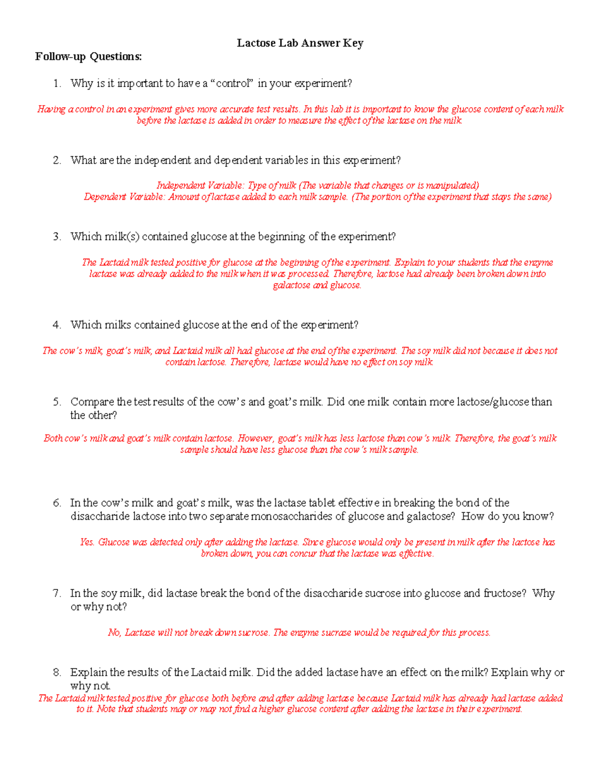 Lactose Lab Answer Key - Gooned: Key Questions & Explanations - Studocu