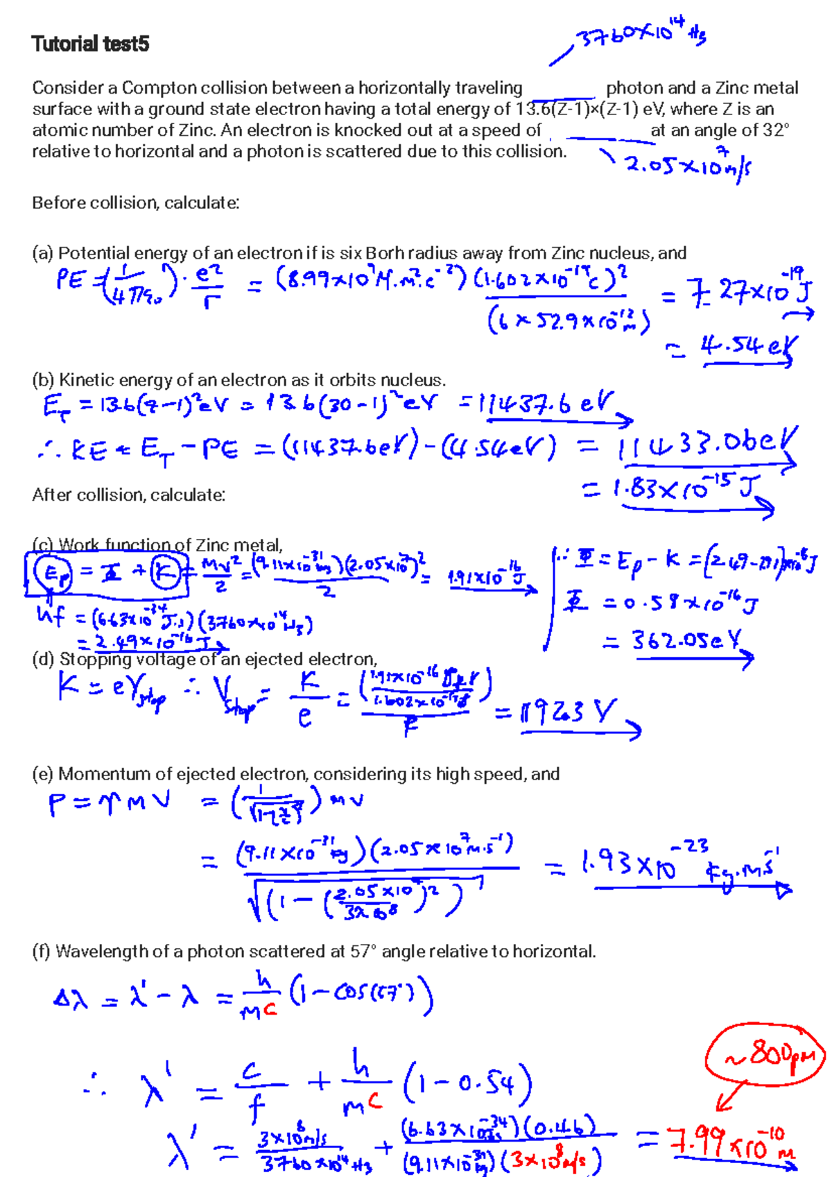 Tutorial Test 5: Compton Collision Analysis of Zinc Electrons - Studocu