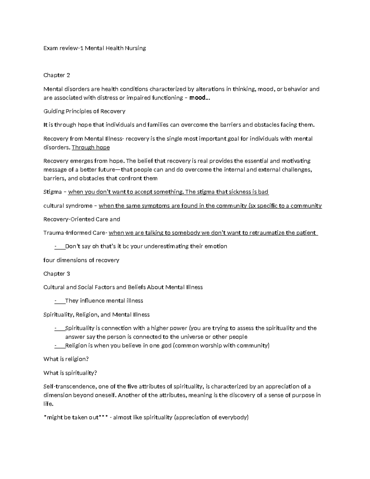 Exam 1 - Mental Health Nursing Review: Key Concepts & Principles - Studocu