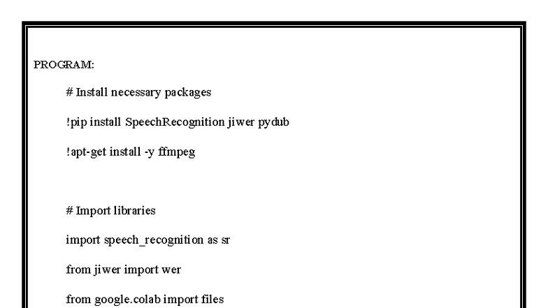 Exercise 9: Speech Recognition & WER Calculation in Python - Studocu