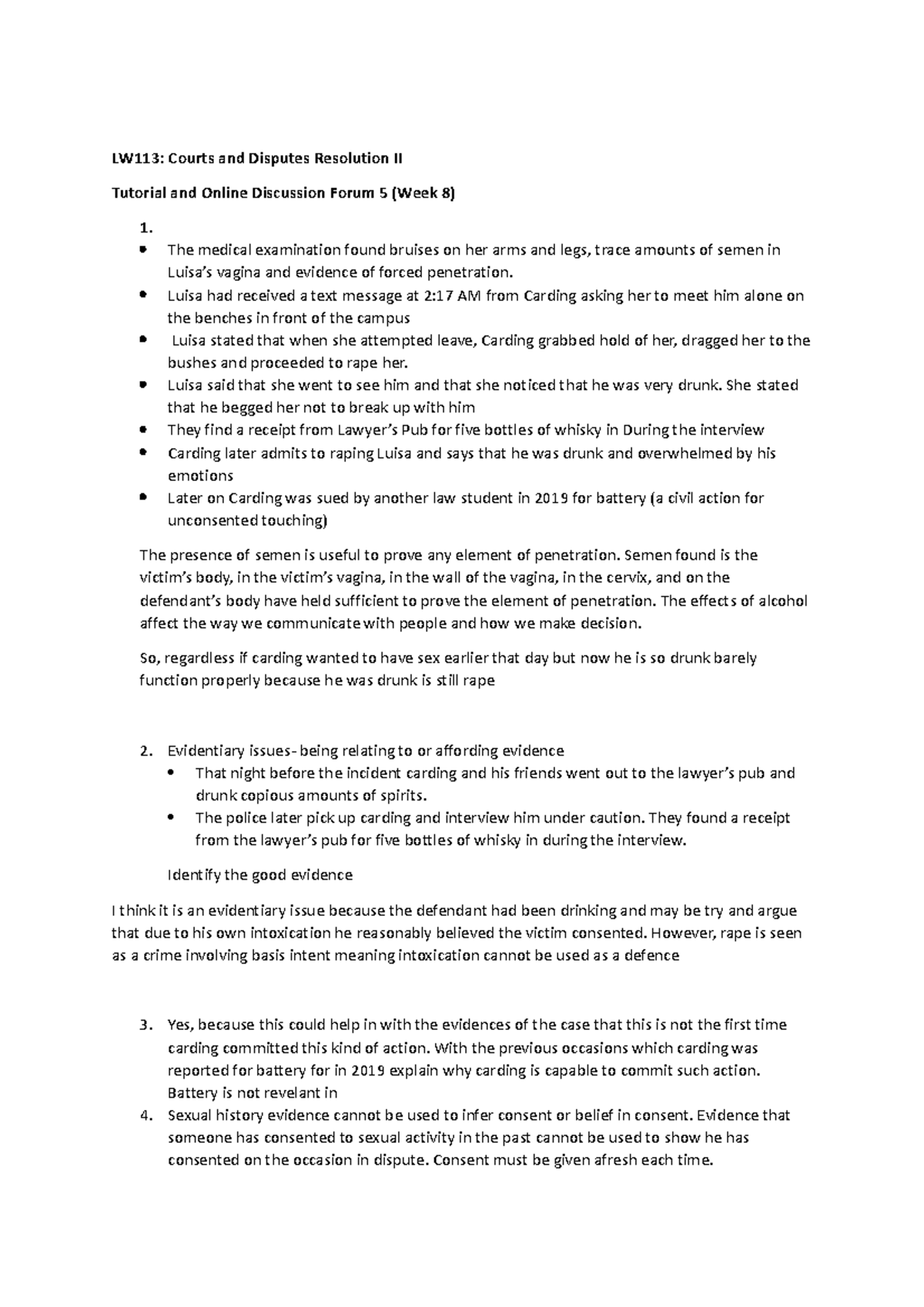 LW113 Tutorial & Discussion Forum 5: Key Legal Principles and Cases ...