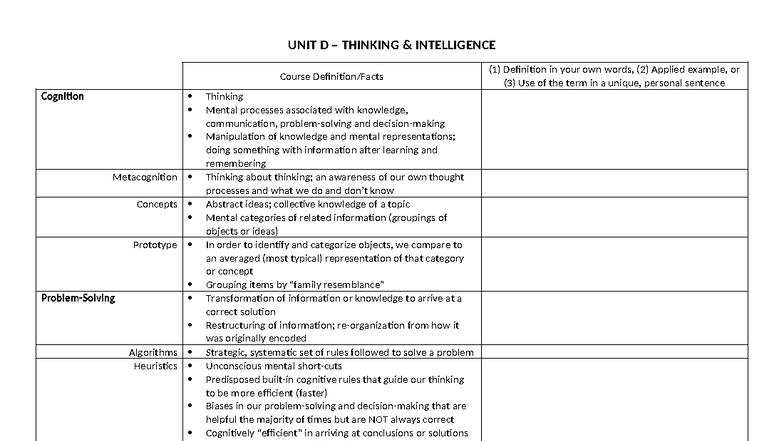 PSYCHOLOGY 1101: Study Guide on Thinking and Intelligence Concepts ...