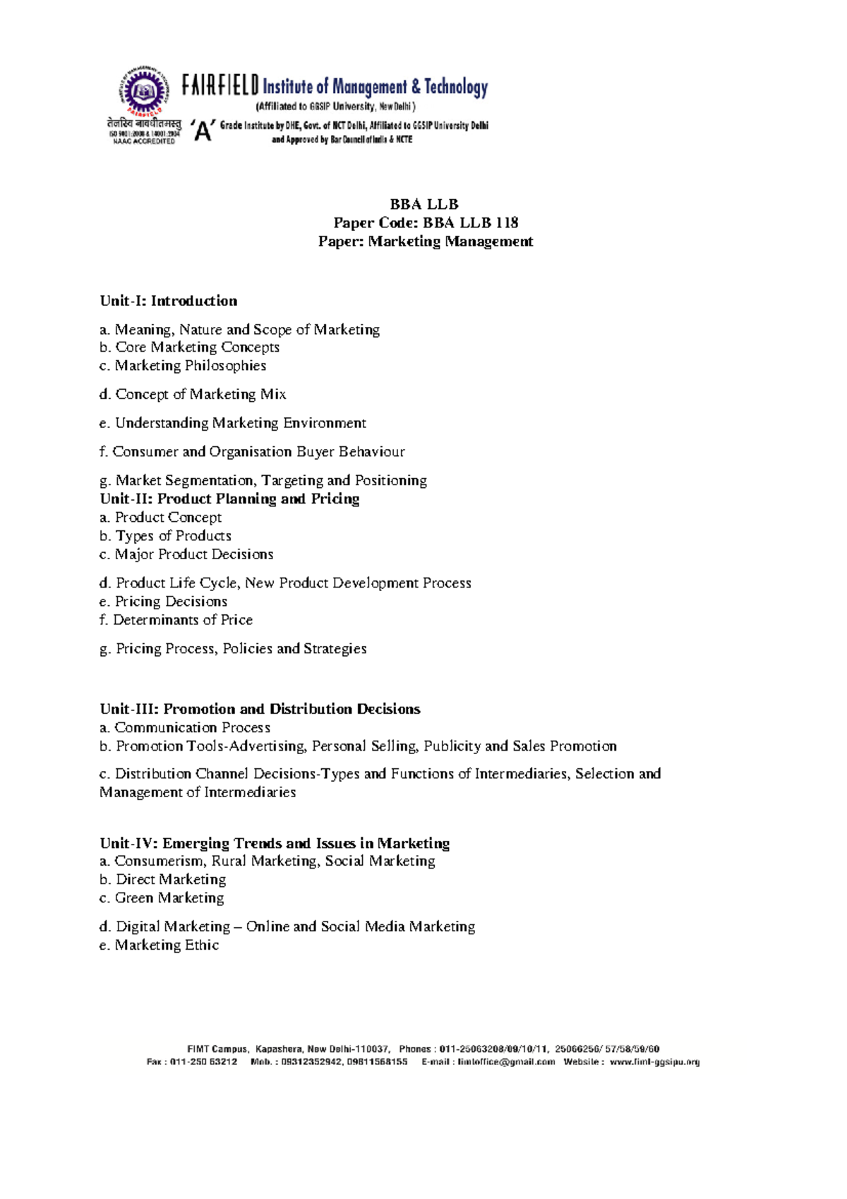 BBA LLB 118 - Marketing Management Lecture Notes Summary - Studocu