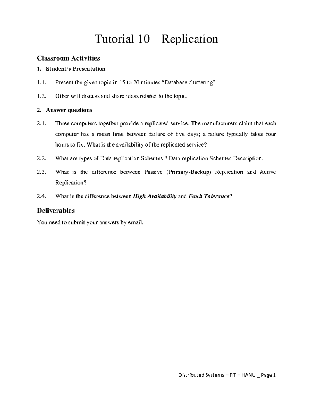 Tutorial 10 - DSY tut010: Replication Activities & Concepts - Studocu