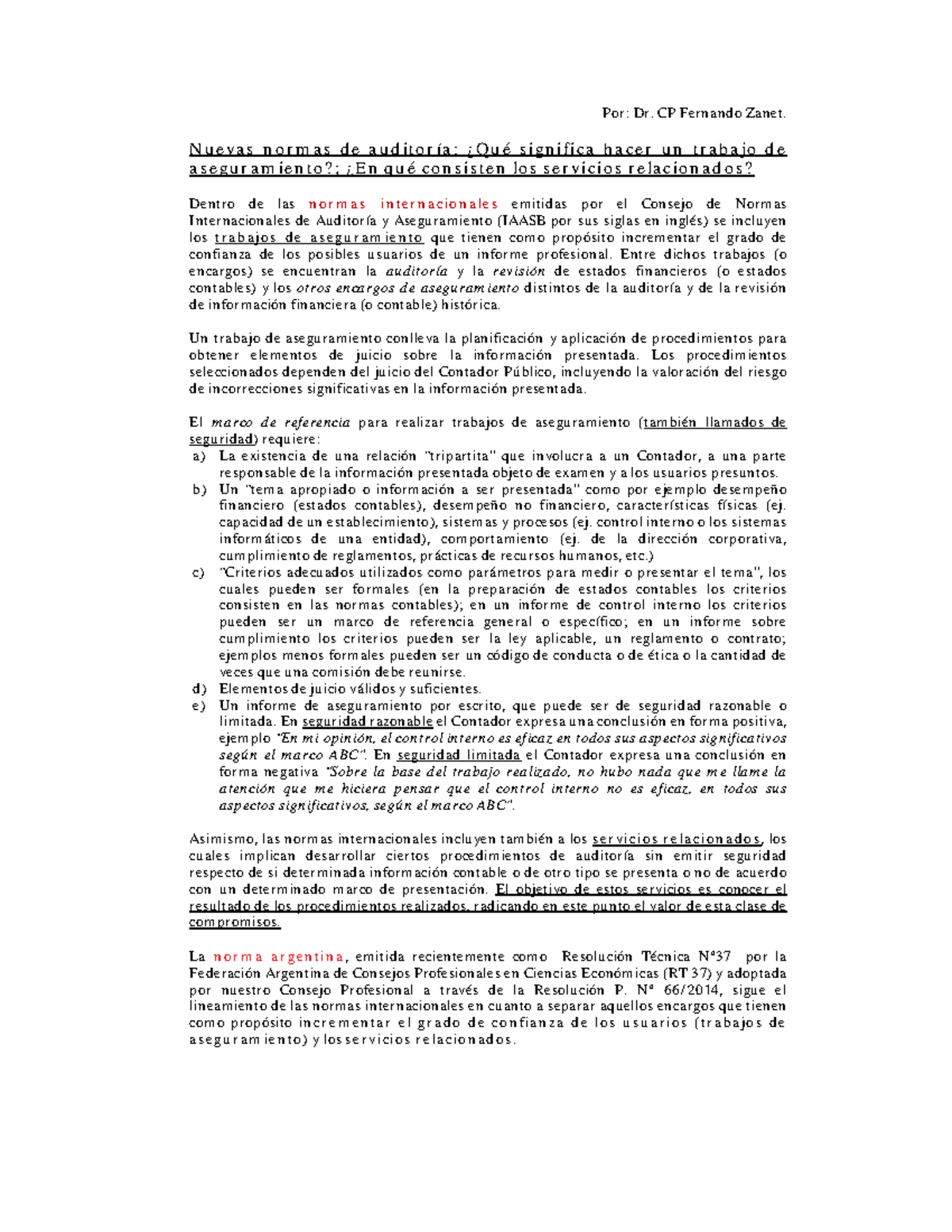 Nuevas Normas de Auditoría y Aseguramiento según la RT 37 de Zanet ...