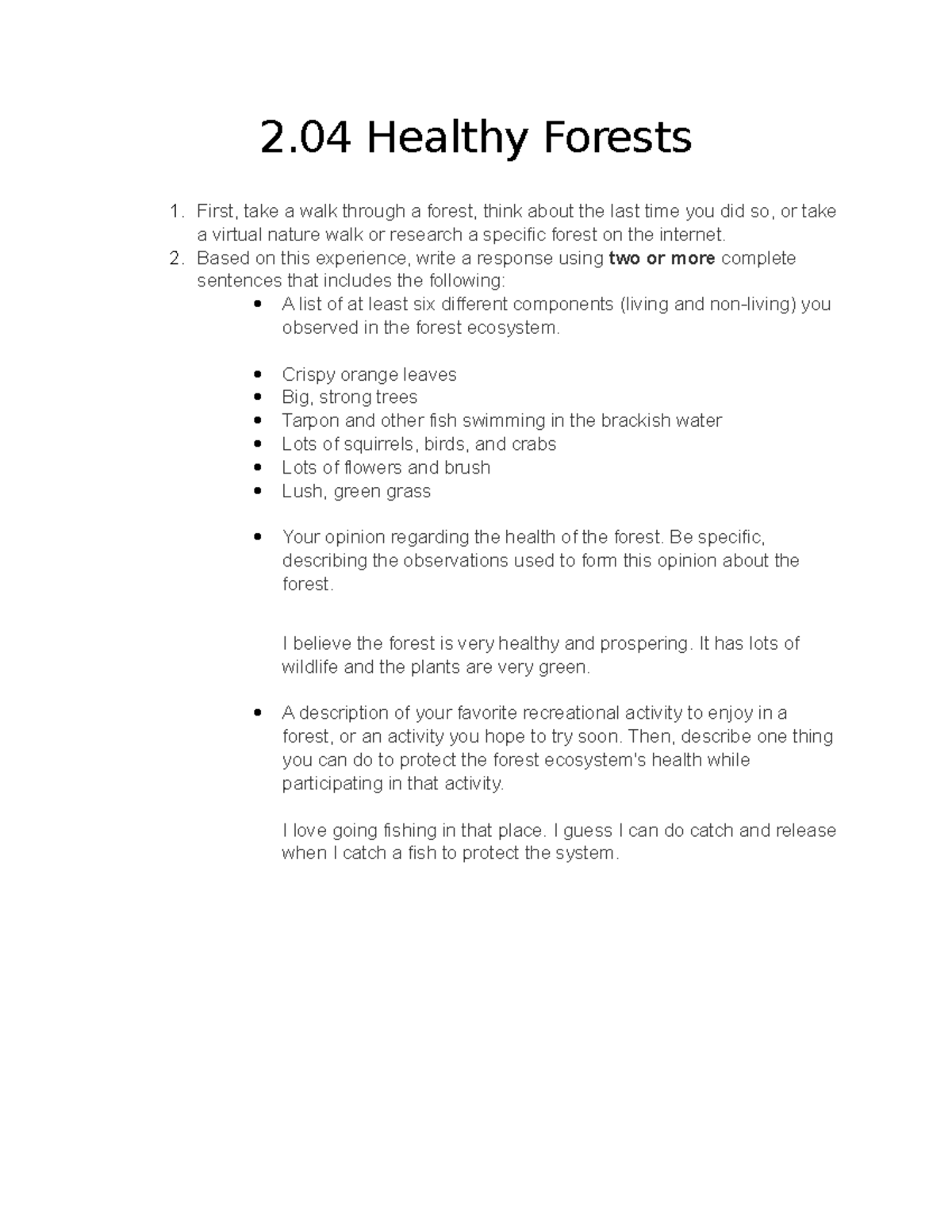 2.04 HF - Healthy Forest Ecosystem Reflection and Observations - Studocu