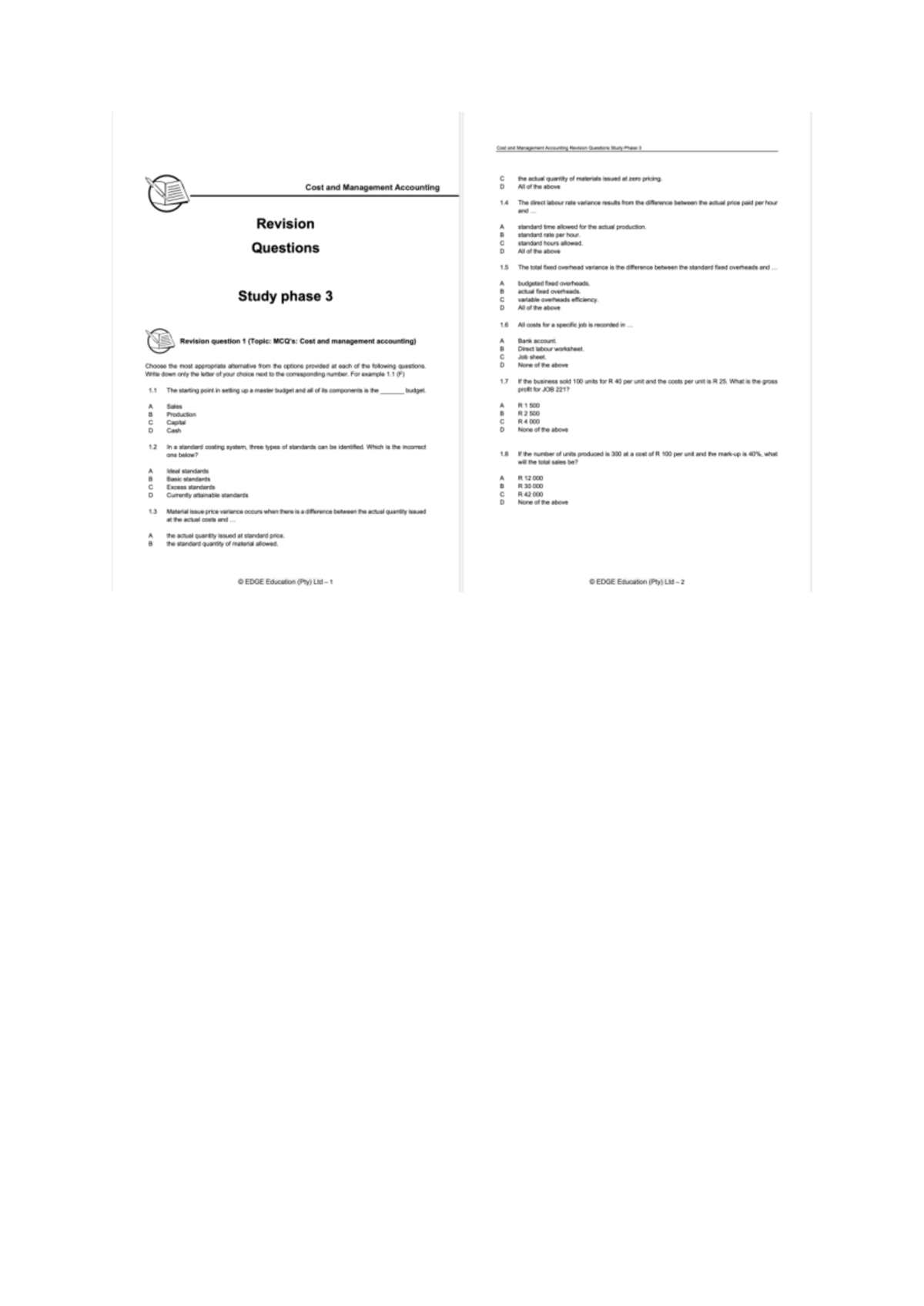 CMGT Revision Questions: Cost & Management Accounting Module 3 - Studocu
