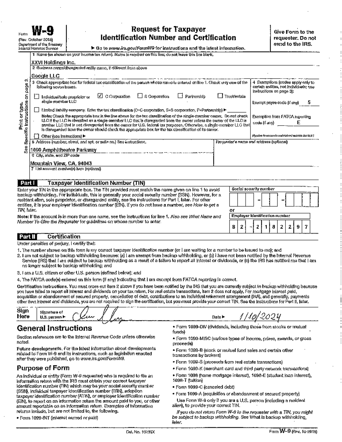 W-9 Tax Form Submission Guide for Google LLC (DRE XXVI Holdings Inc) -  Studocu