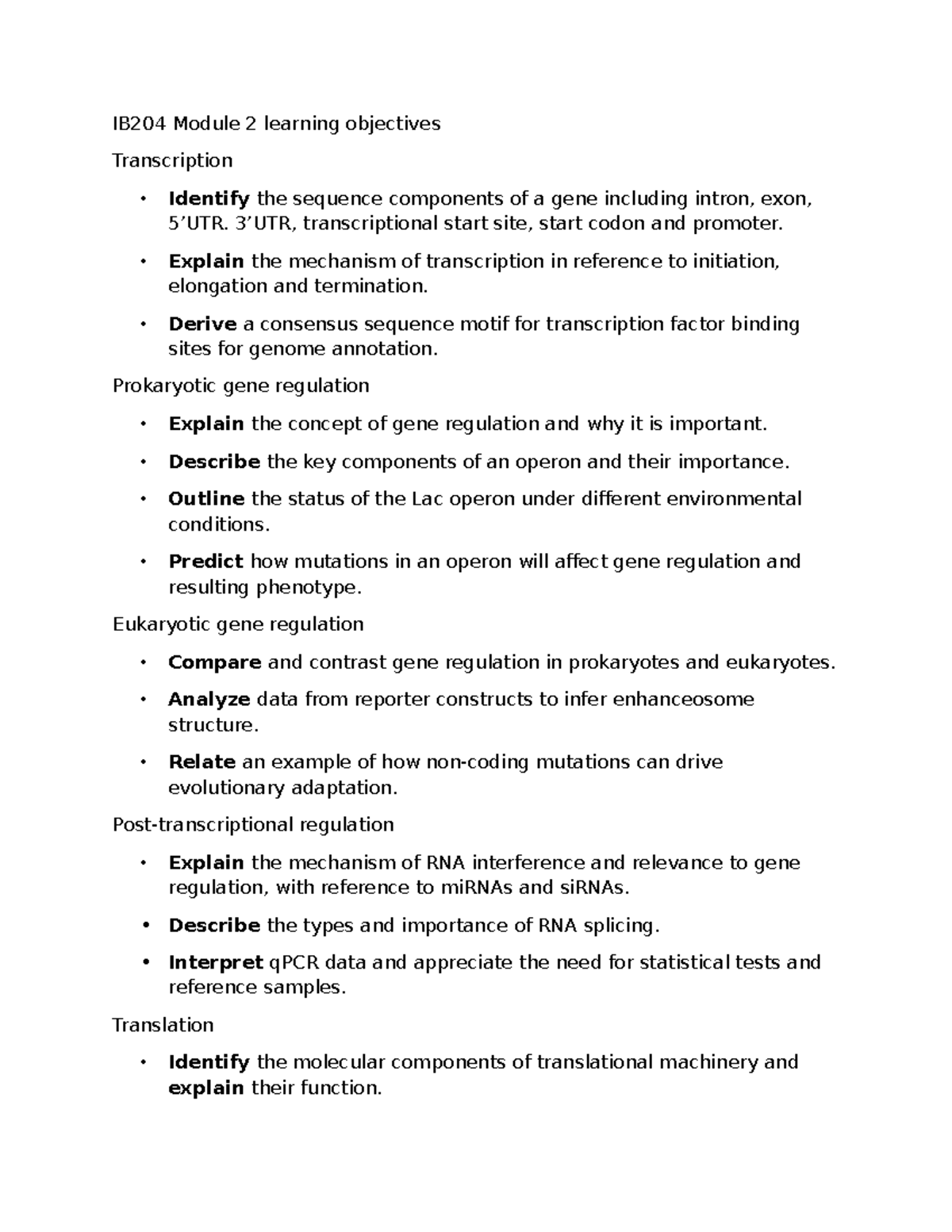 FA2025 IB204 Module 2 Learning Objectives on Gene Regulation and ...