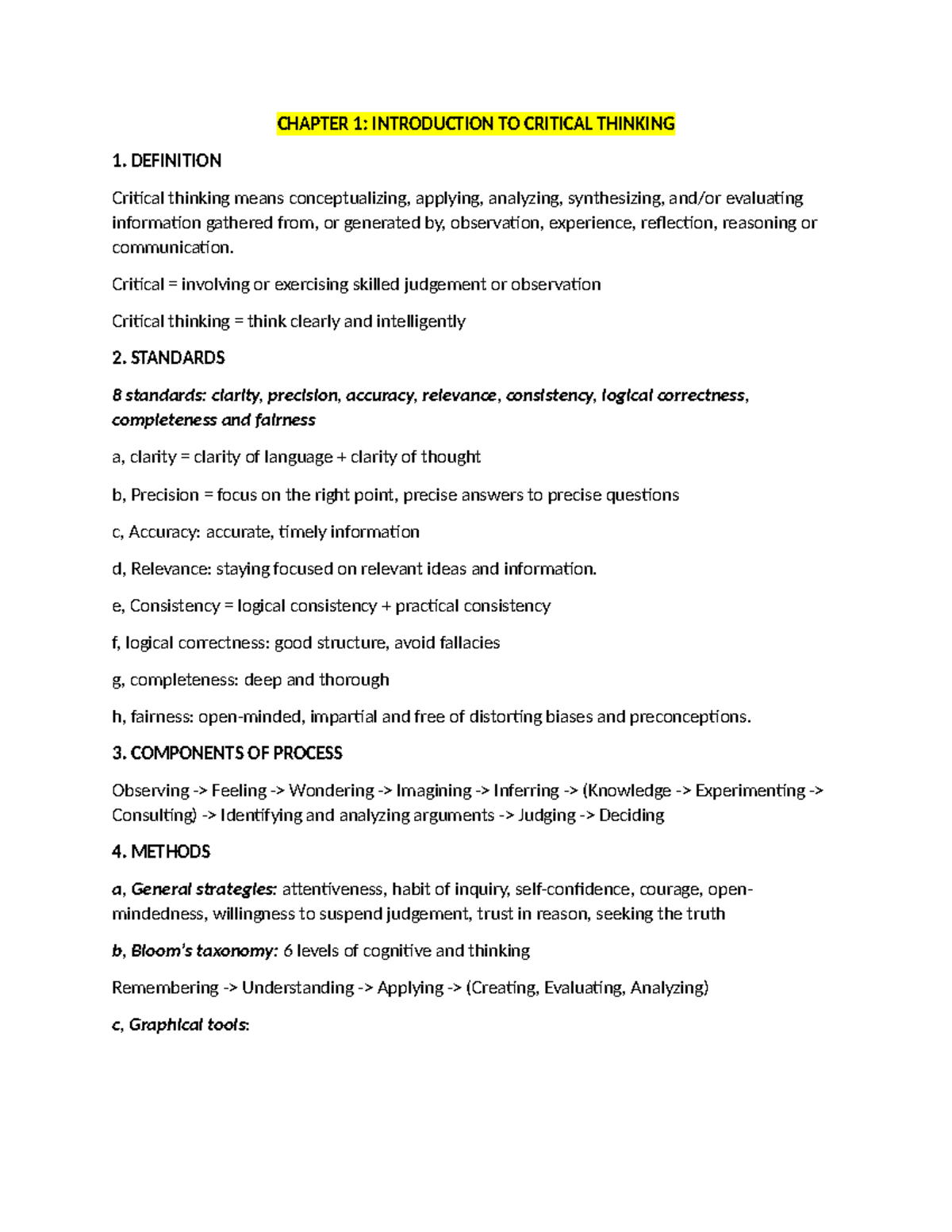 MID-TERM Revision Summary: Critical Thinking Concepts and Standards ...