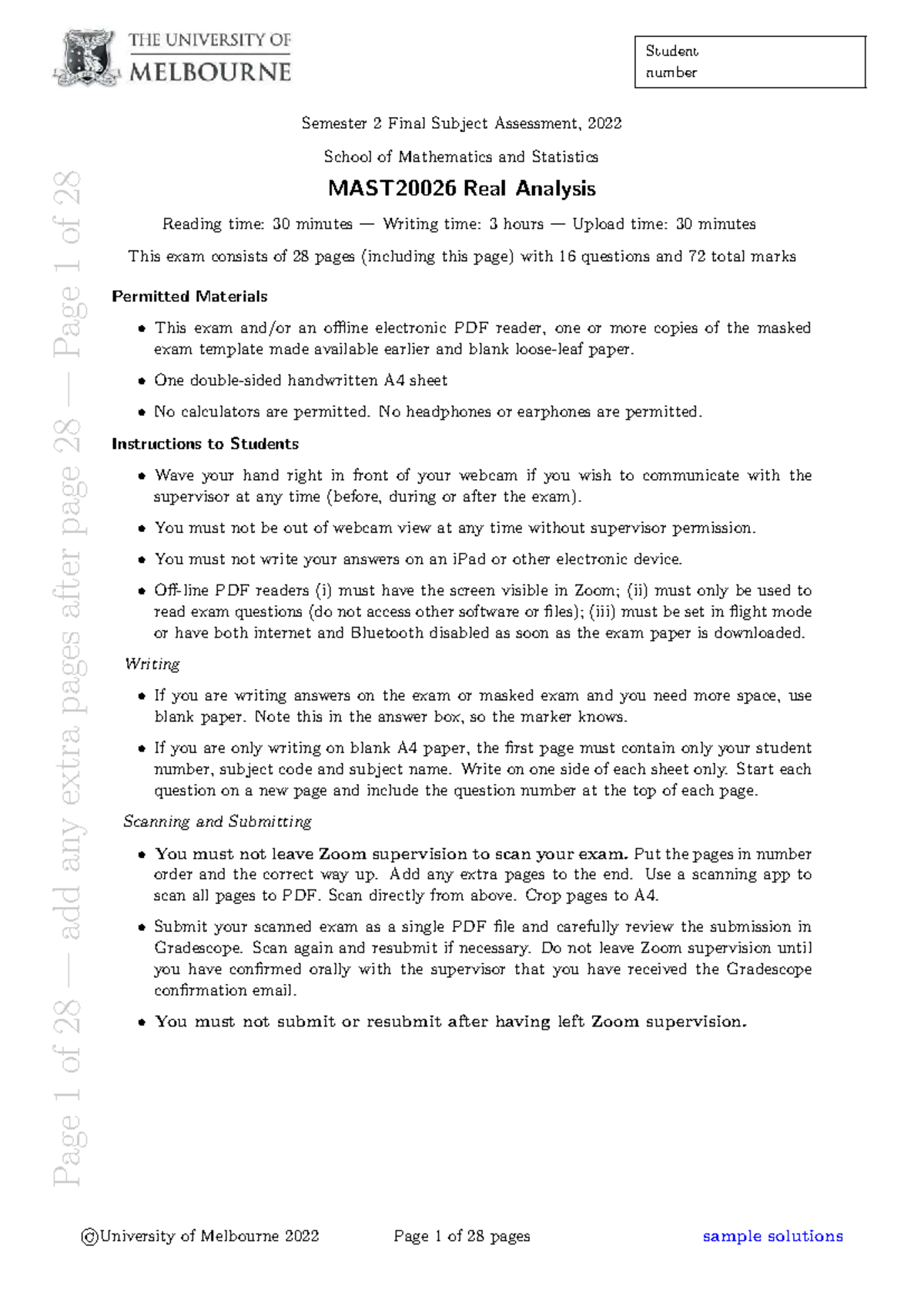 MAST20026 Real Analysis Semester 2 Final Exam Solutions 2022 - Studocu