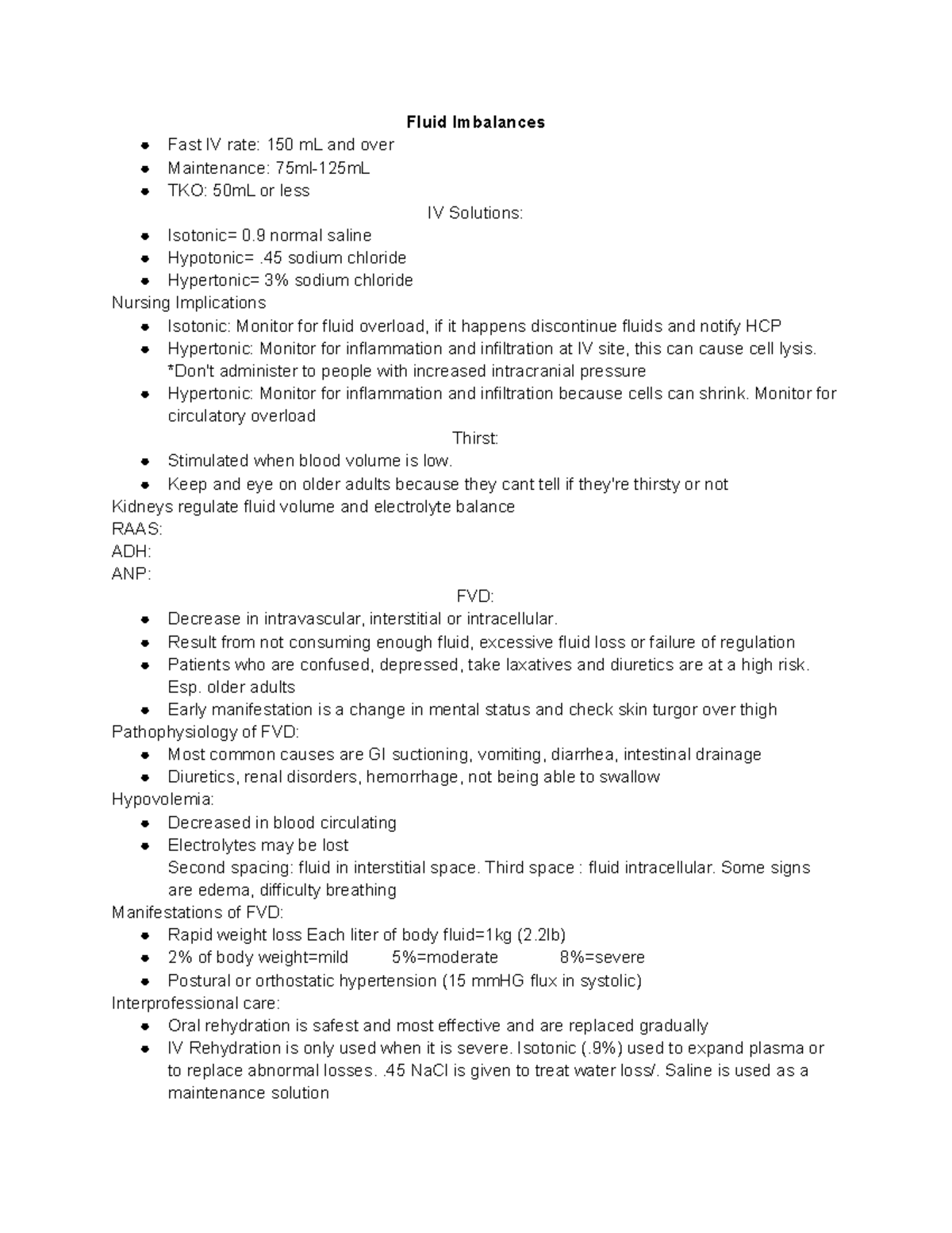 Medsurg 101: Fluid & Electrolyte Imbalances Exam Review Notes - Studocu