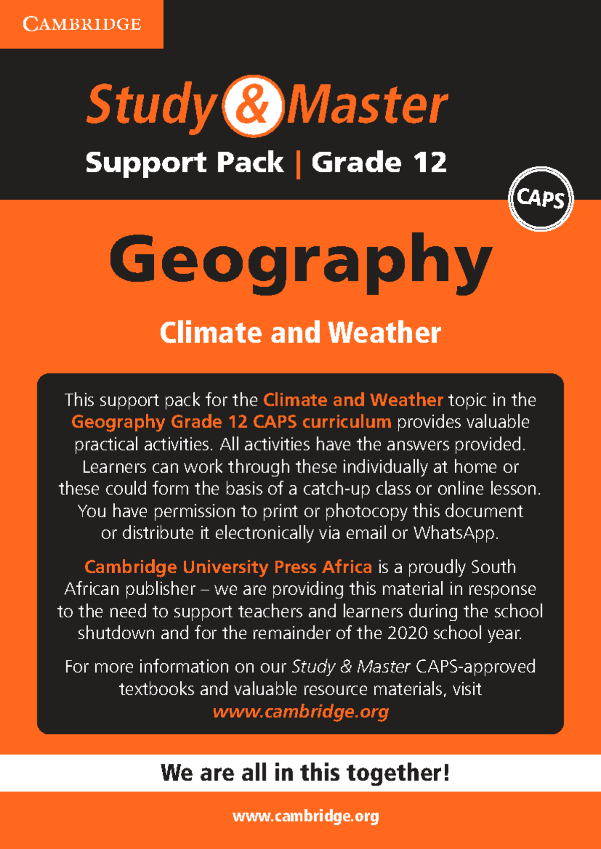 Study Master Support Pack: Gr12 Geography - Climate & Weather - Studocu