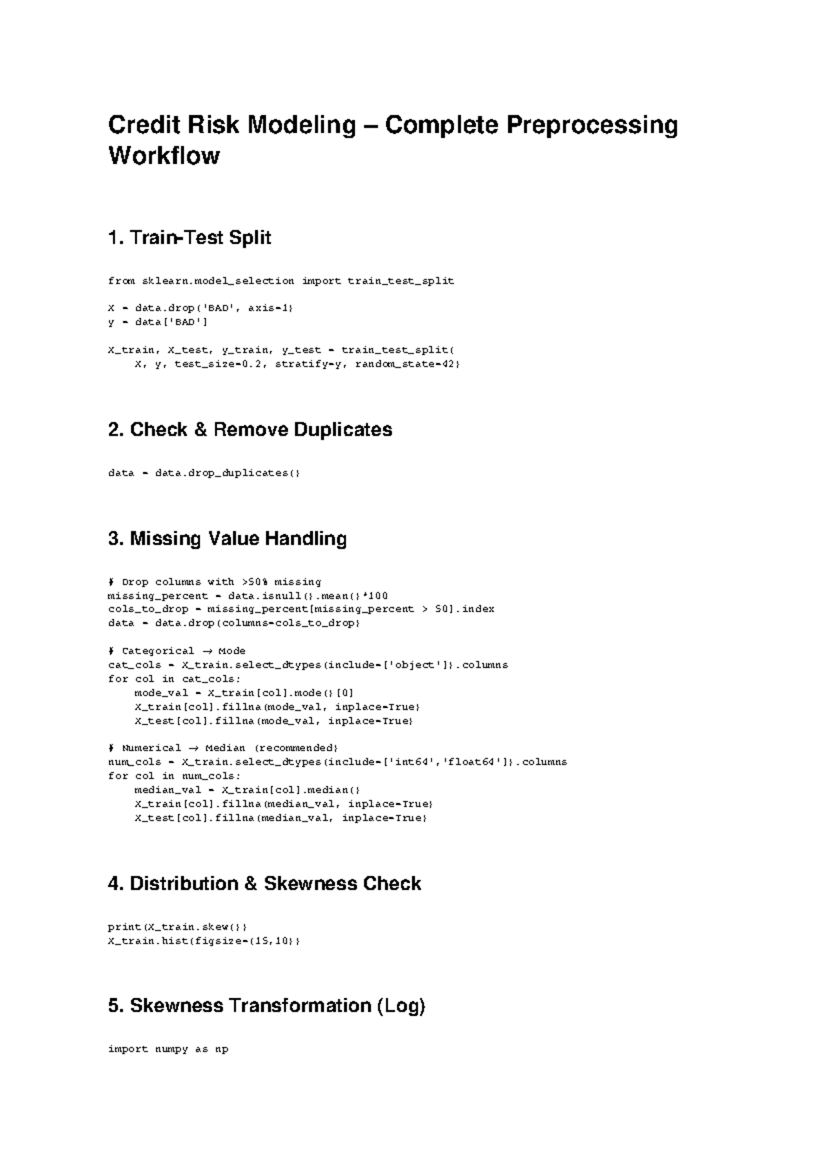 Credit Risk Modeling Workflow: Preprocessing Steps and Techniques - Studocu
