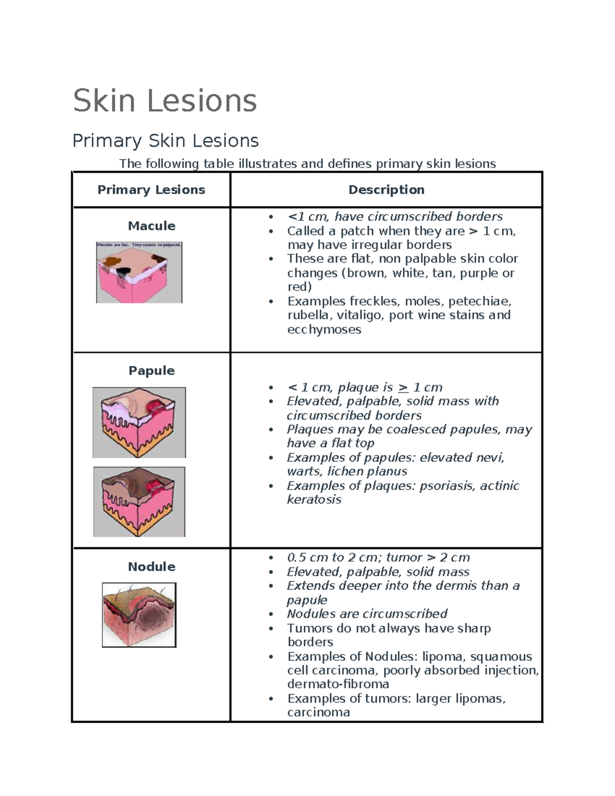 Primary Skin Lesions Overview: Definitions and Examples - Studocu
