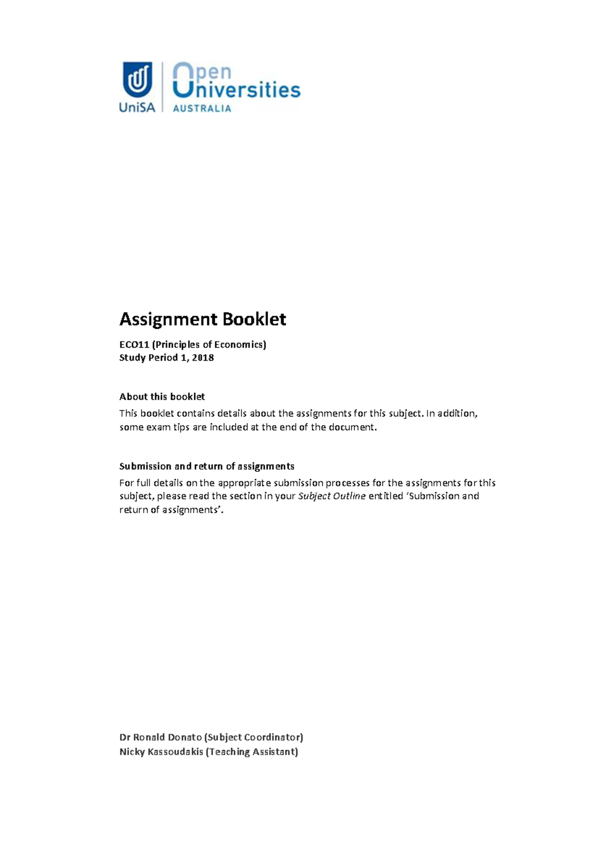 Eco11 Assignment booklet SP1 2018 final - Assignment Booklet ECO11 ...