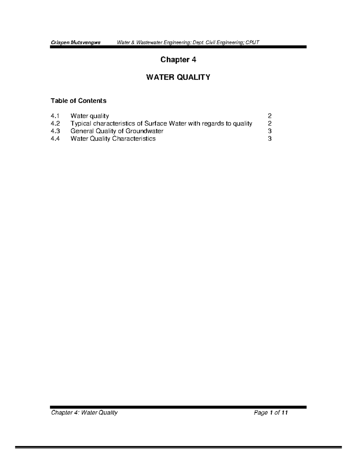 Water Wastewater Engineering: CPUT Chapter 4 - Water Quality Notes ...
