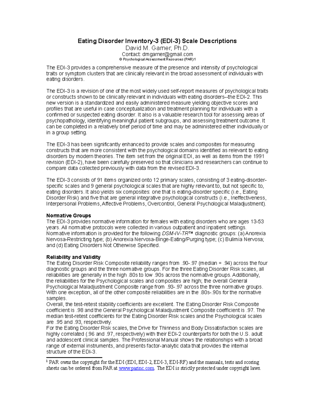 EDI-3 Scale Descriptions: Comprehensive Overview and Insights - Studocu